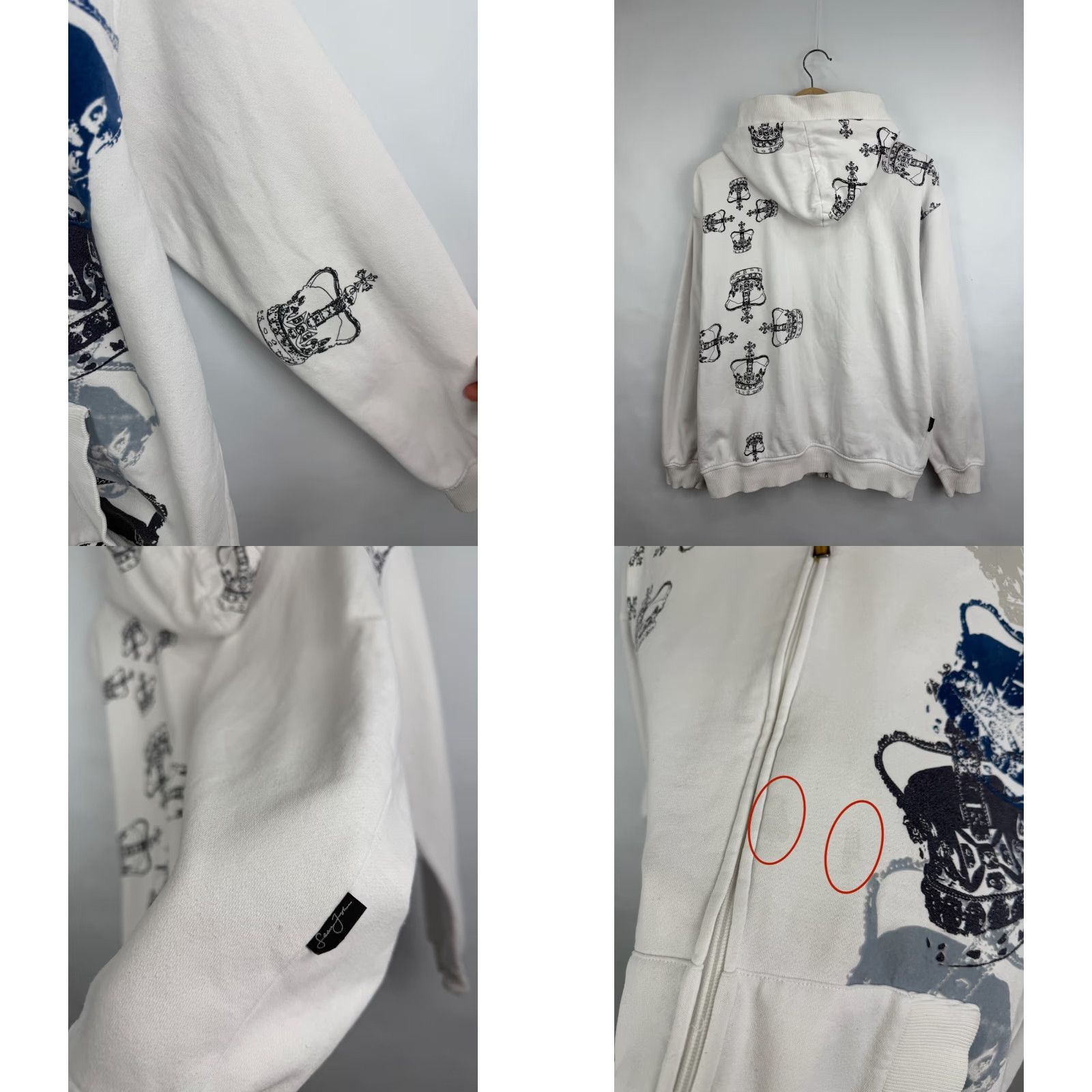 Sean John Vintage Sean John Crown Zip Hoodie Mens M White Retro Rare Y2K Crown Rap Hype Hoodie Size US M / EU 48-50 / 2 - 8 Thumbnail
