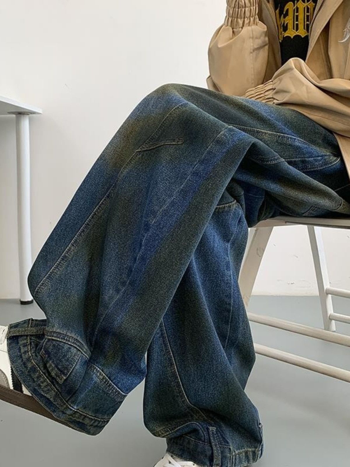 Japanese Brand American retro blue men's distressed curved jeans Size US 32 / EU 48 - 3 Thumbnail