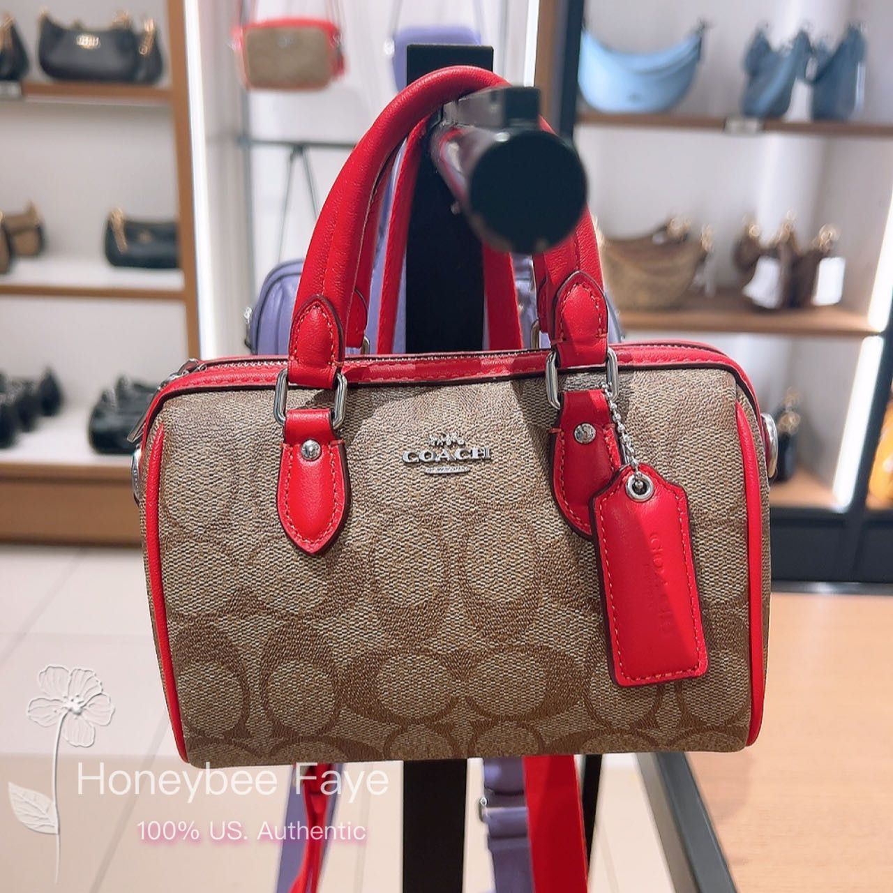 image of Coach Mini Rowan Crossbody In Signature Canvas Cr338 in Silver/Khaki/Miami Red, Women's
