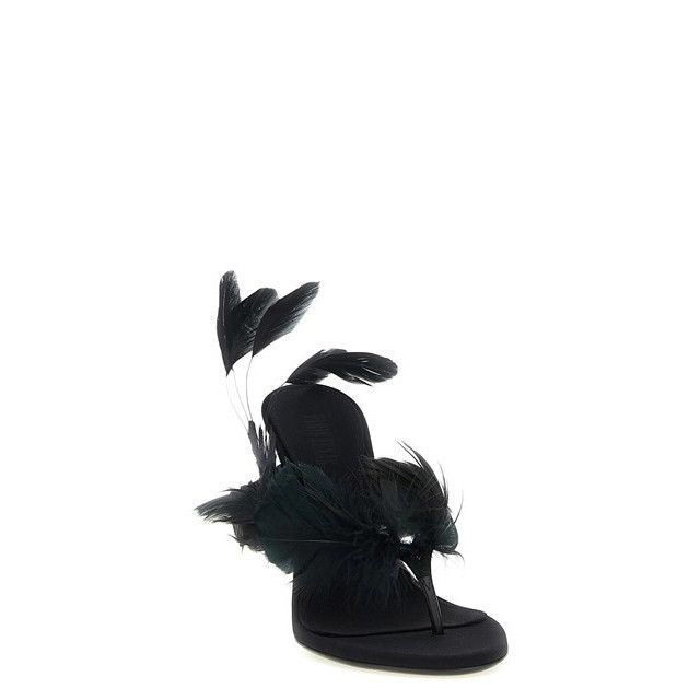 PARIS TEXAS Lidia Feather Black Thong 105mm Sandals New & Au