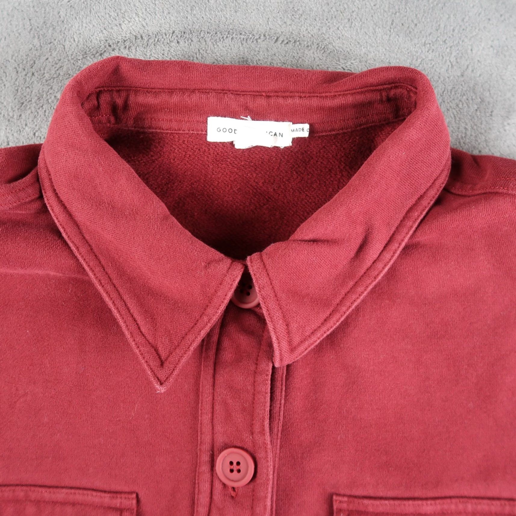 Good American VINTAGE Good American Shirt Jacket Womens 1/2 Burgundy Button Up Shacket Size XS / US 0-2 / IT 36-38 - 3 Thumbnail
