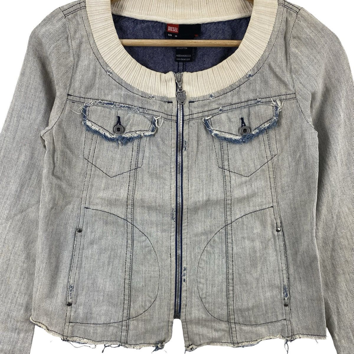 Diesel DIESEL Cropped Denim Jacket Zip Front Ribbed Collar Size XS / US 0-2 / IT 36-38 - 6 Thumbnail