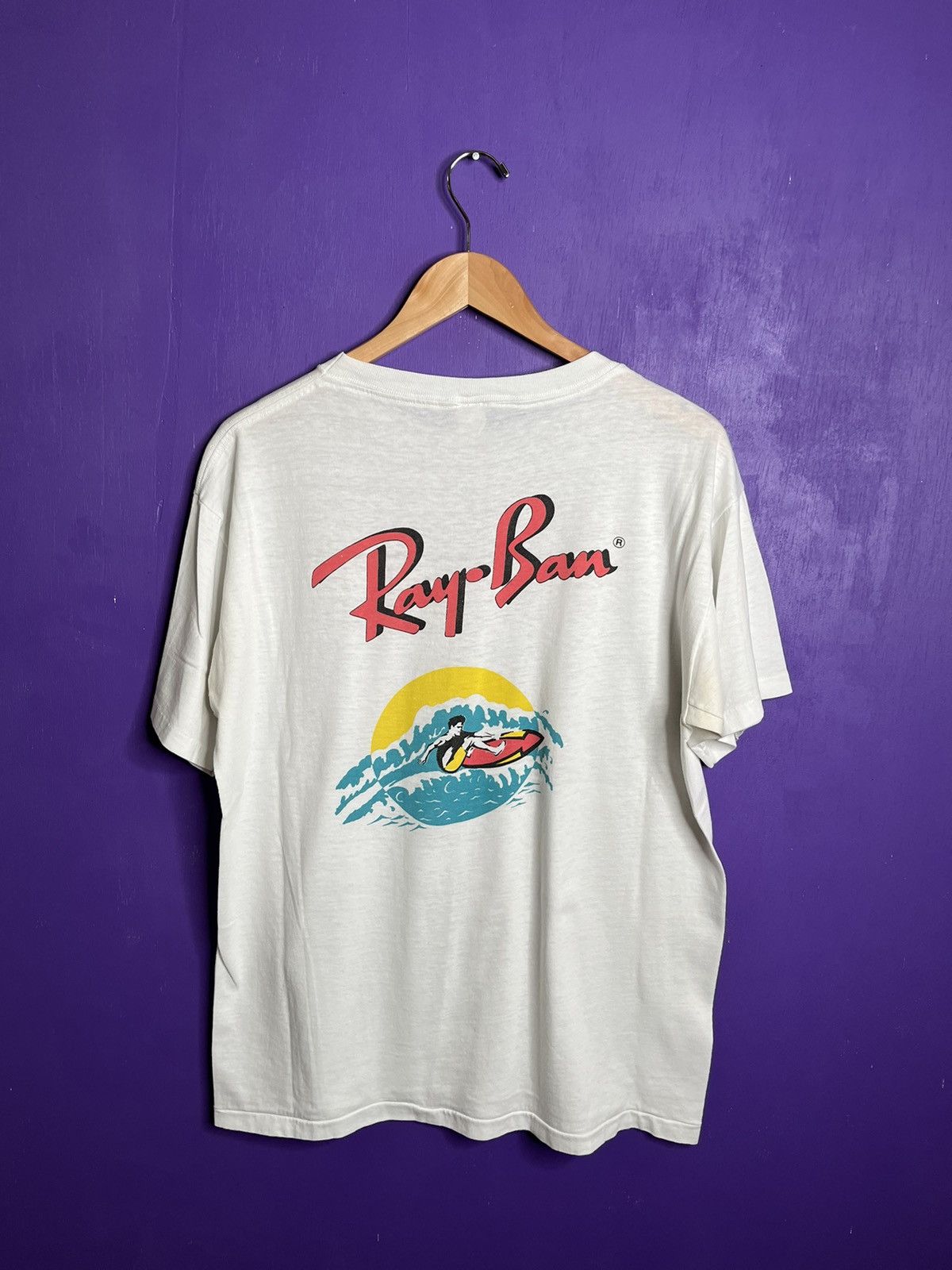 RayBan × Vintage Vintage 80s Ray-Ban surfing mullet logo t-shirt Size US XL / EU 56 / 4 - 2 Thumbnail