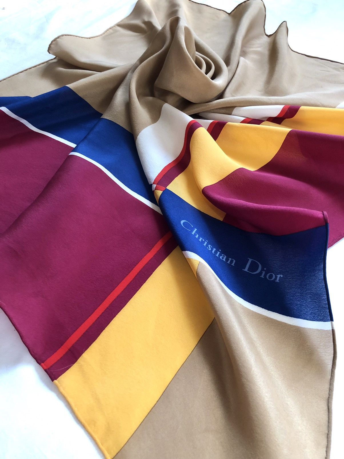SikSilk × Vintage Christian Dior logo blue red geometric scarf Size ONE SIZE - 1 Thumbnail