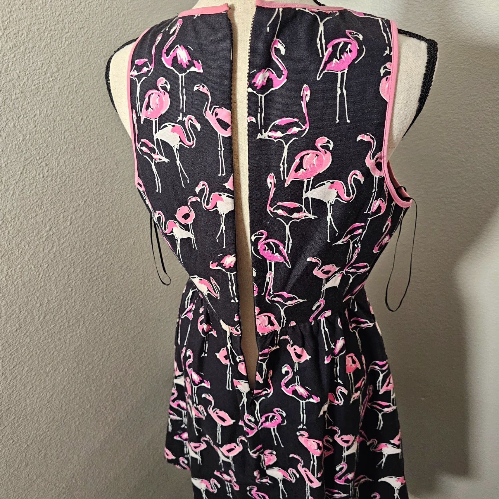 Vintage Crown And Ivy Size 6 Navy Tropical Dress Flaming Print Sleeveless Zip Back Fashion Shirt Dress Knee Length Black 6 Sleeveless Zip Crown And Ivy Size M / US 6-8 / IT 42-44 - 7 Thumbnail