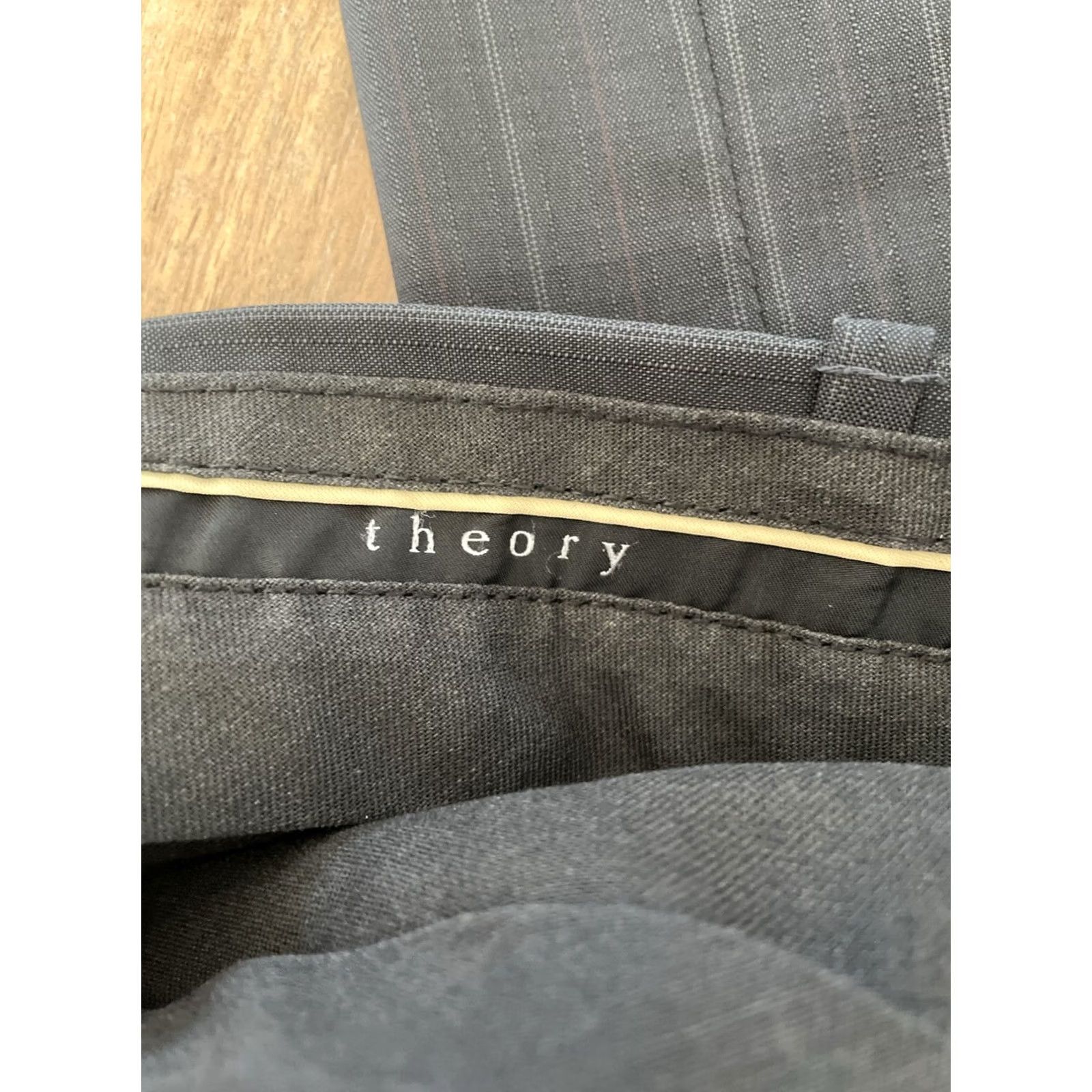 Theory Theory Gray Pinstripe Wide Leg Pants Women Regular 36 30 Wool Blend Dress Pants Office Workwear Size 25" / US 0 / IT 36 - 3 Thumbnail