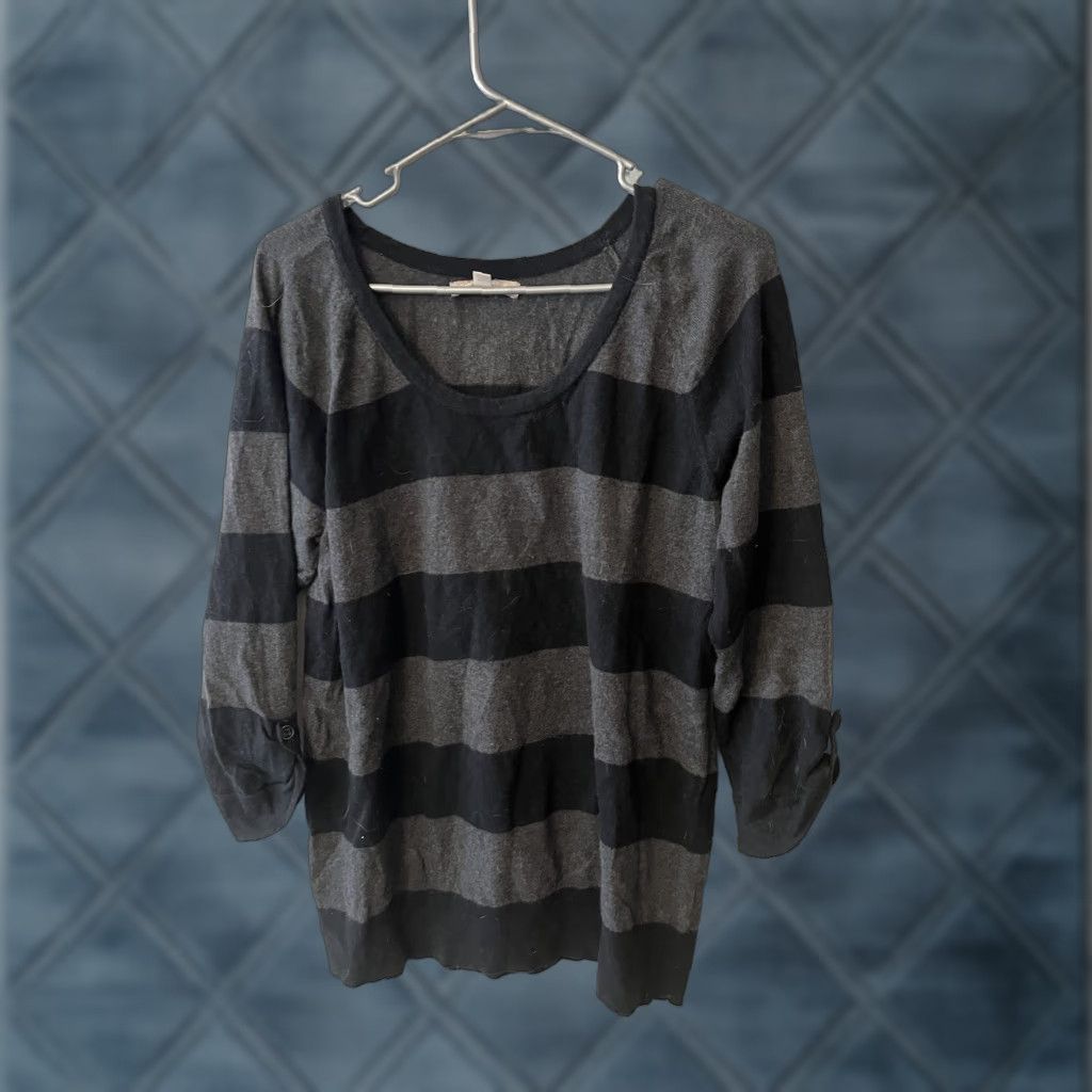 Banana Republic Banana Republic Sweater Women L Gray Black Scoop 3/4 Sleeve Knitted Cotton Blend Pullover Knit Casual Classic Modern Womens Size L / US 10 / IT 46 - 1 Thumbnail