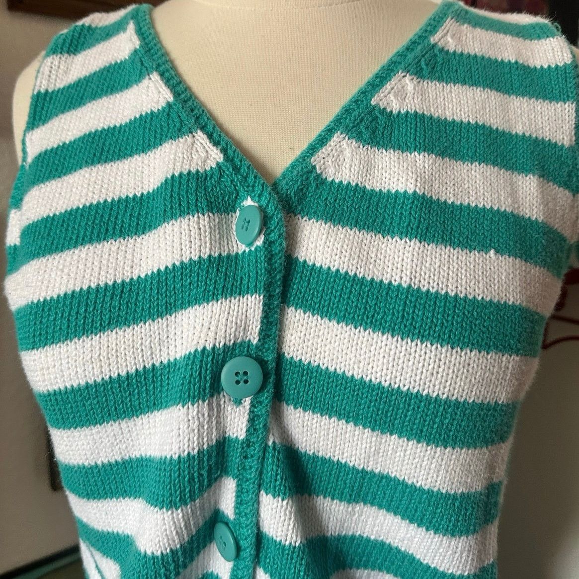 Other sostanza green white striped button up knit vest Size L / US 10 / IT 46 - 2 Thumbnail
