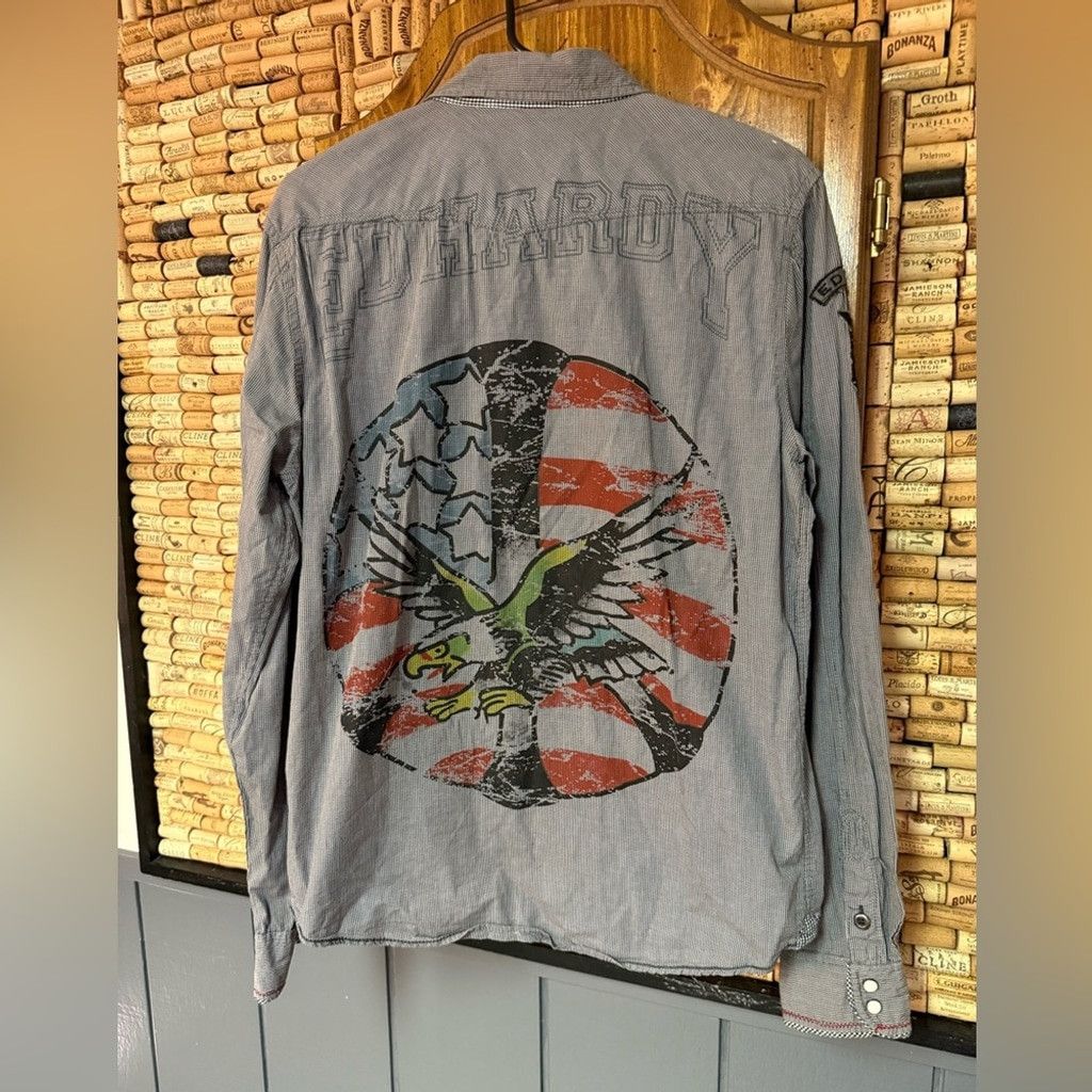 Ed Hardy Vintage Y2K Ed Hardy Pearl snap graphic logo patchwork shirt Size US M / EU 48-50 / 2 - 1 Thumbnail