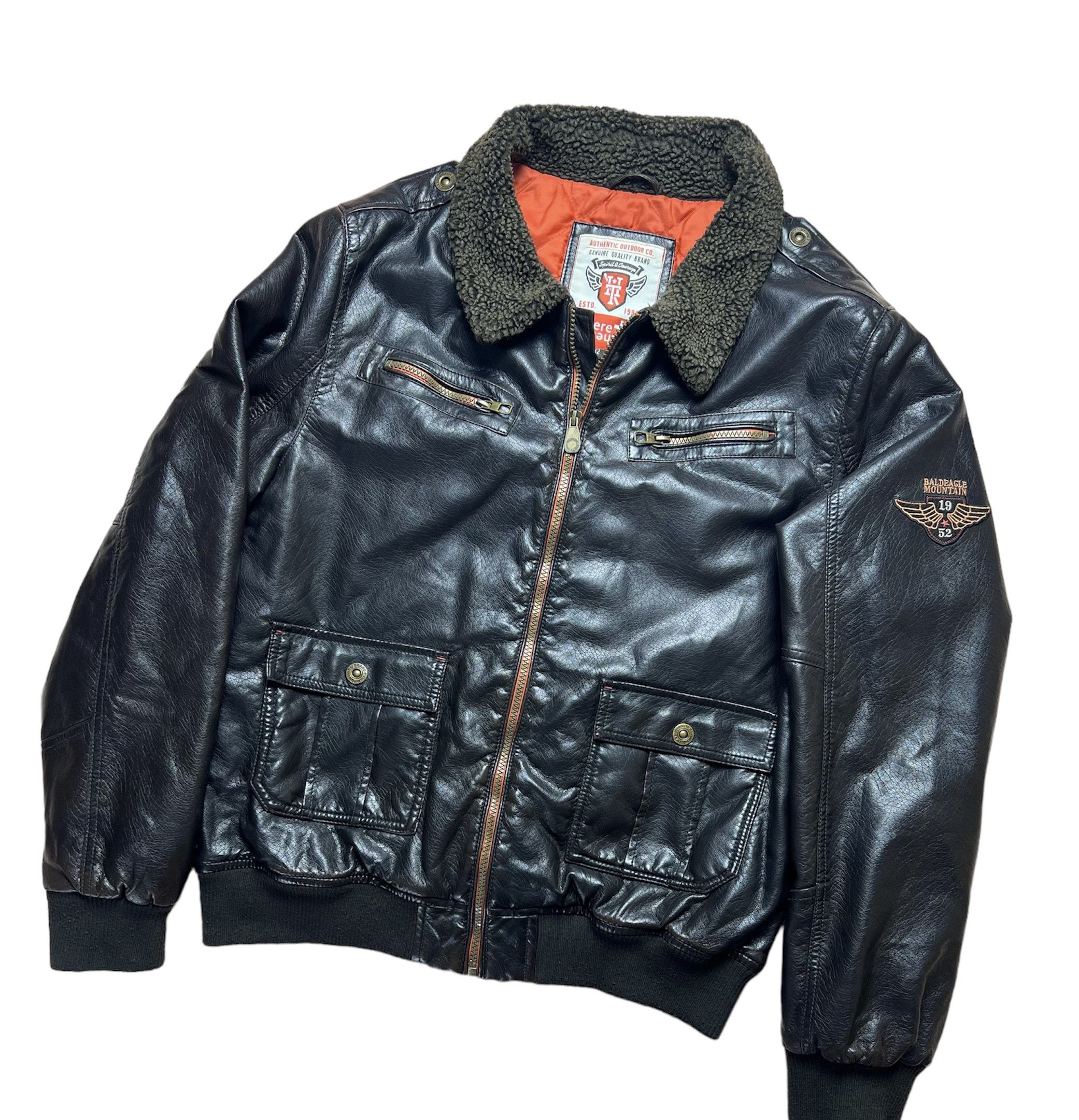 image of Leather Jacket x Vintage Here There Leather Bomber Pilot Jacket Streetwear Y2K in Brown (Size Mediu