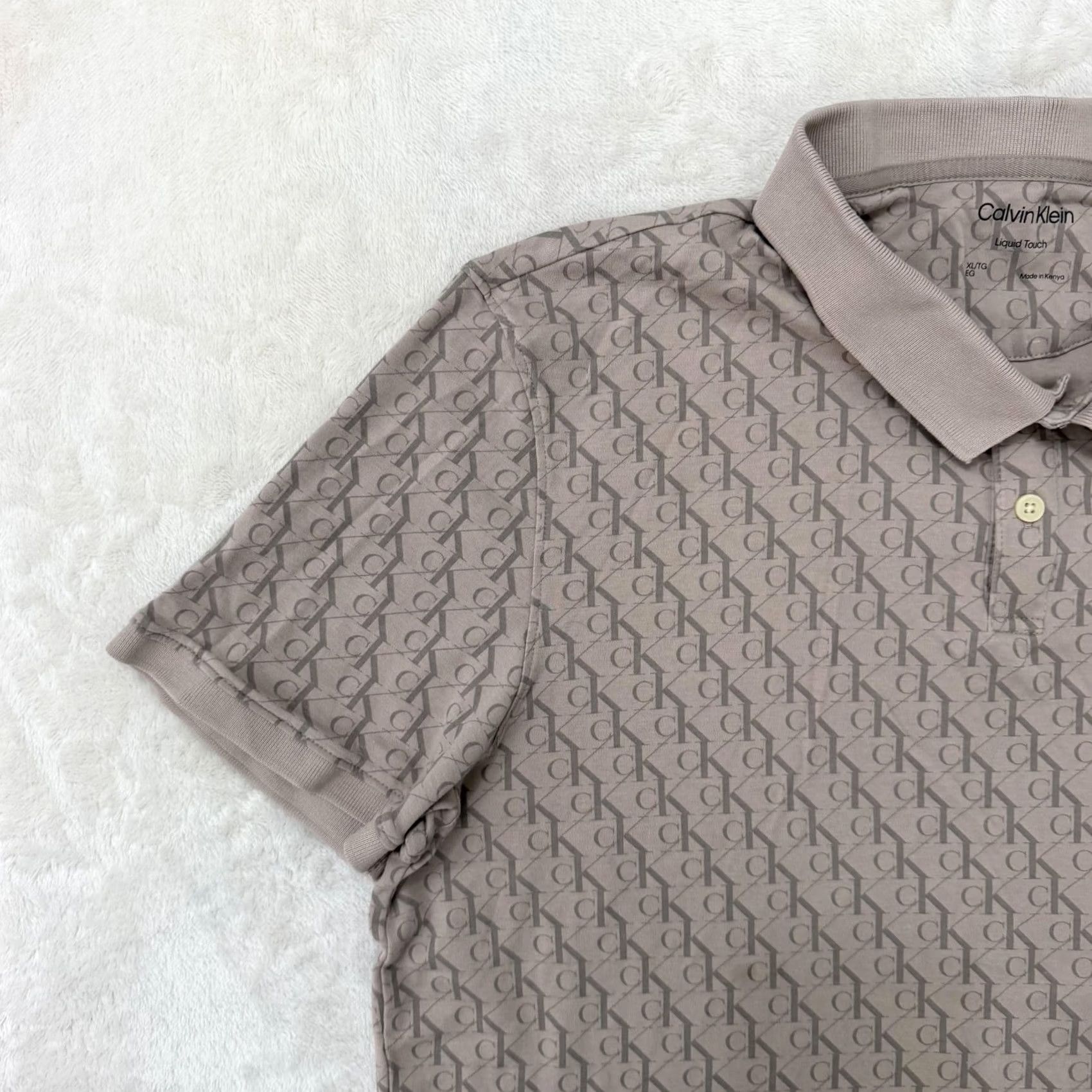 Calvin Klein Calvin Klein Polo Shirt Mens XL Beige Liquid Touch Logo Monogram Stretch AOP Short Sleeve Chelsea CK Shirt Polo Mens XL Beige Size US XL / EU 56 / 4 - 5 Thumbnail