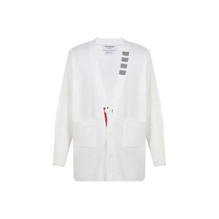 Thom Browne Thom Browne White Long Sleeve Knit Cardigan Size US S / EU 44-46 / 1 - 1 Thumbnail