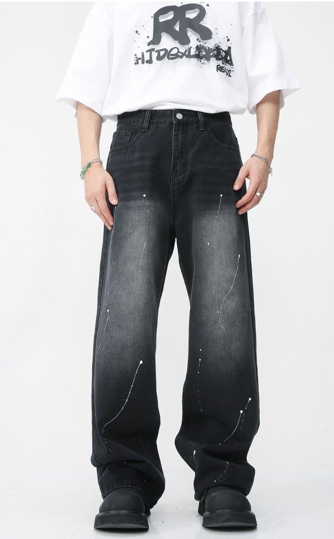 Japanese Brand Loose straight-leg custom painted denim trousers Size US 31 - 1 Thumbnail
