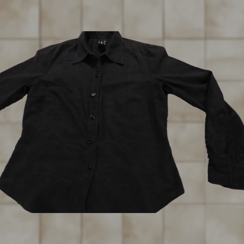 Vintage Inc International Concepts Womens Blouse Button-Up Black Velvet Pleated Long Sleeve Collar Down M Size M / US 6-8 / IT 42-44 - 1 Thumbnail