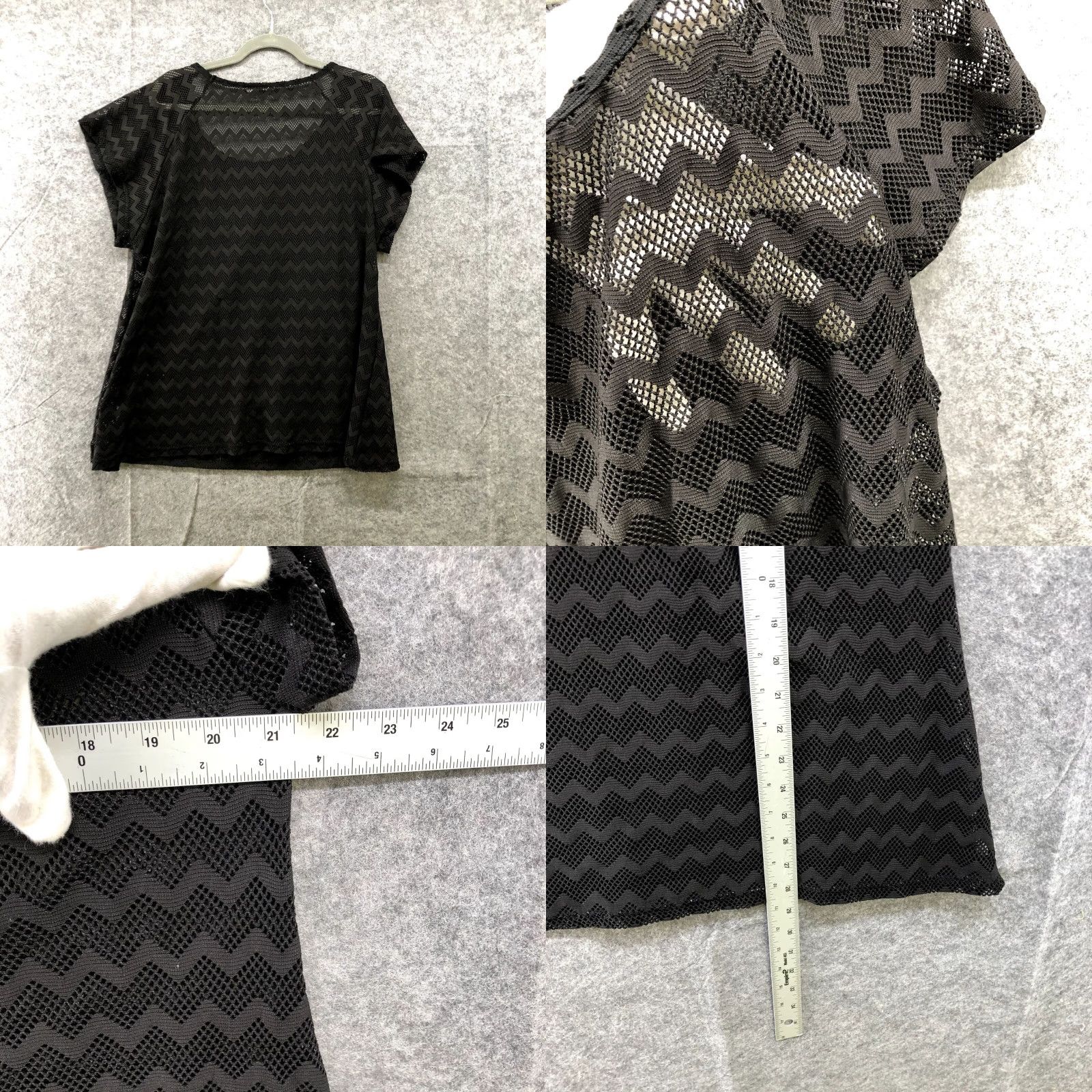 Vintage LAGACI Blouse Shirt Women's XL Black Cotton Blend Round Neck Zigzag Seethrough Tunic 2000s Event Boys? No.-End: Womens Size XL / US 12-14 / IT 48-50 - 8 Thumbnail