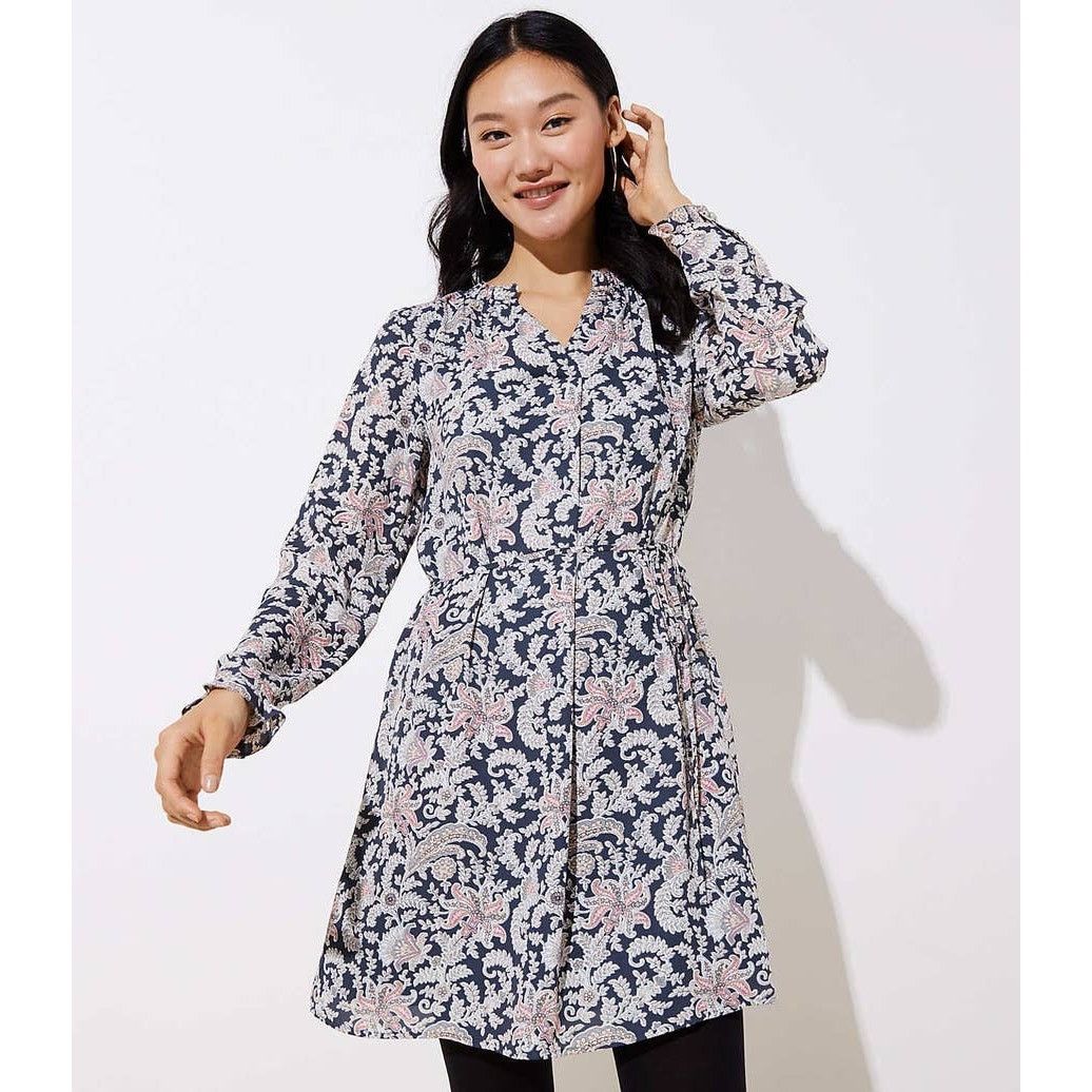 Ann Taylor LOFT Coastal Grey Vine Ruffle Trim Shift Dress -NWT Size S / US 4 / IT 40 - 1 Thumbnail