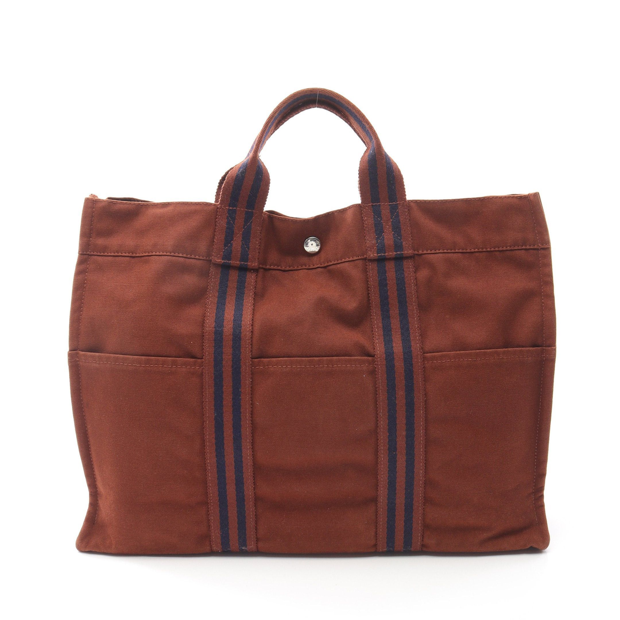 Hermes Fool Toe Mm Handbag Tote Bag Canvas Brown Navy in Blue, Women's