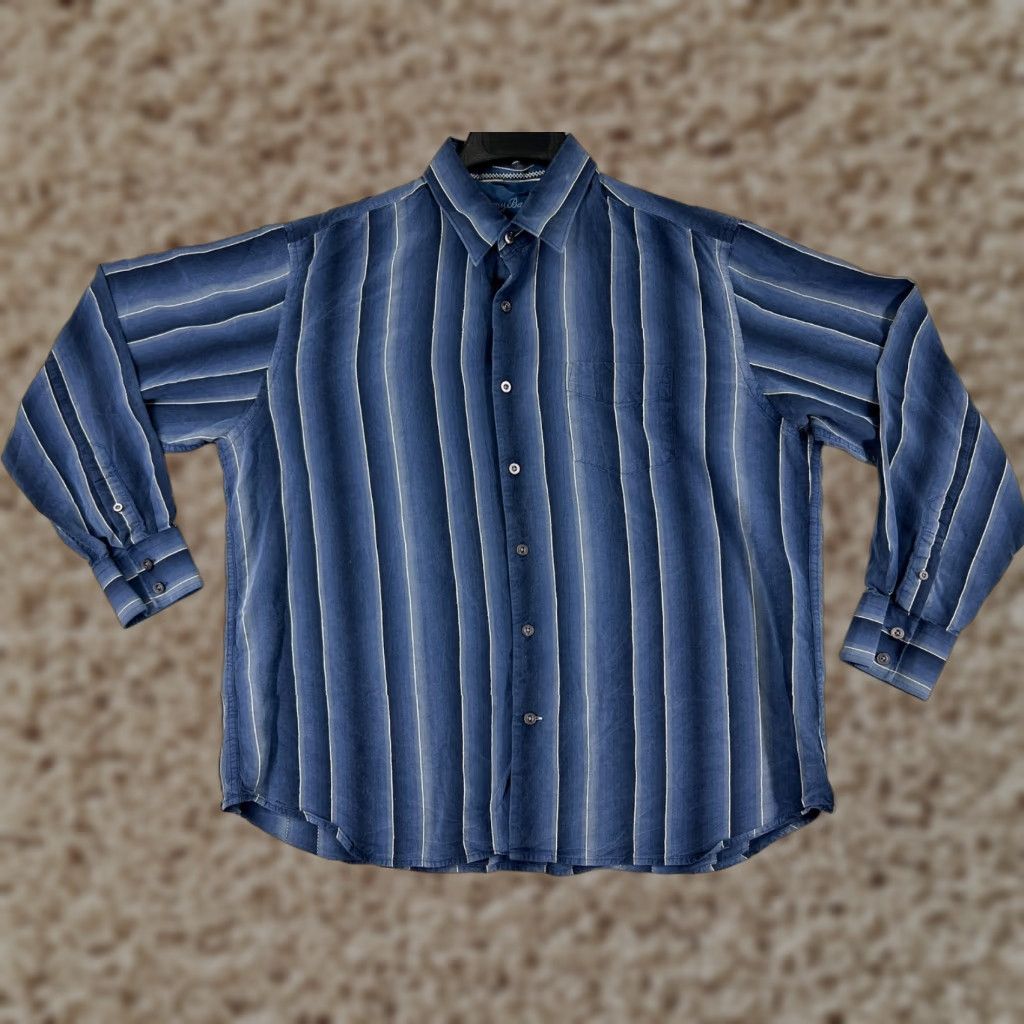 Tommy Bahama Tommy Bahama Shirt Mens XL Blue Striped Silk Button-Up 100% Silk Aloha Beach Hawaiian Vacation Resort Shirt Men Size US XL / EU 56 / 4 - 1 Thumbnail