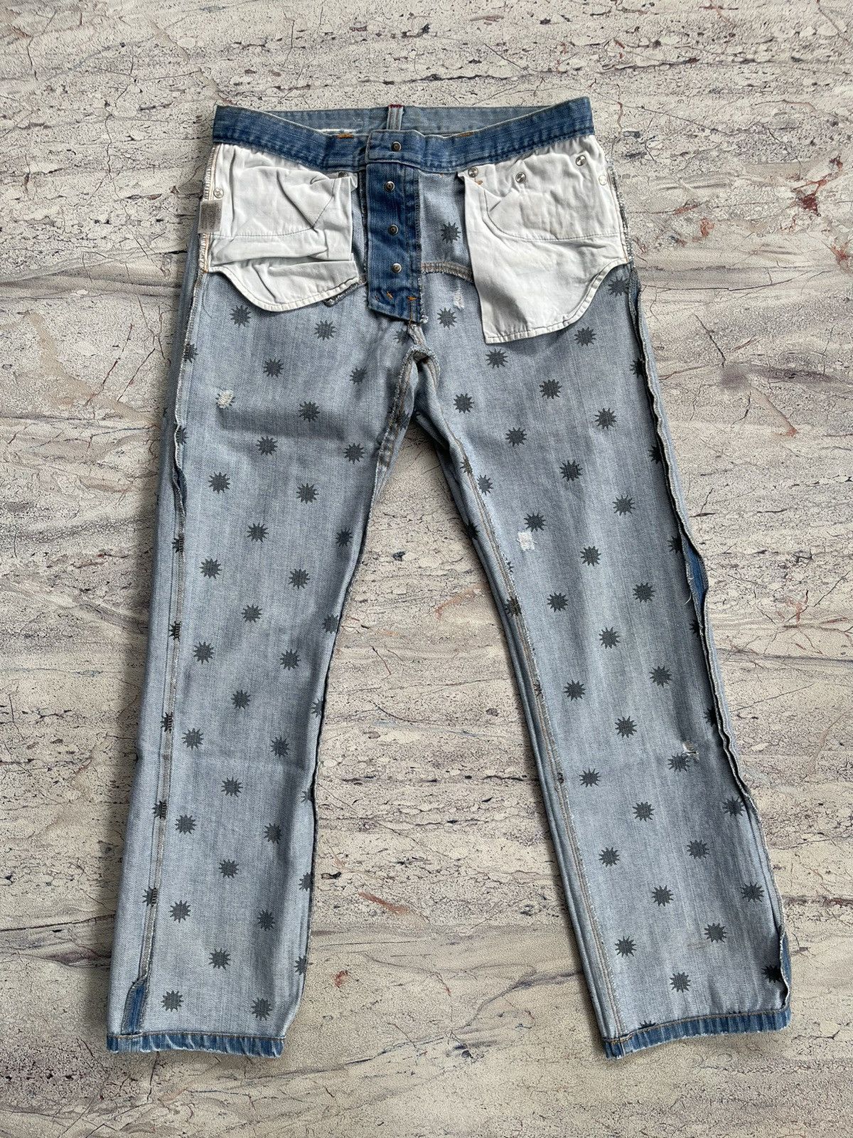 Sunao kuwahara distressed jeans by issey miyake