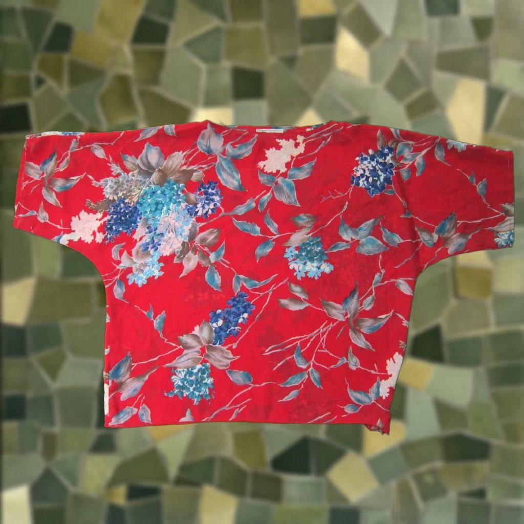 Vintage VINTAGE Teddi Of California Blouse Women L Floral Red Blue Tunic Short Sleeve Shirt Womens Size L / US 10 / IT 46 - 1 Thumbnail
