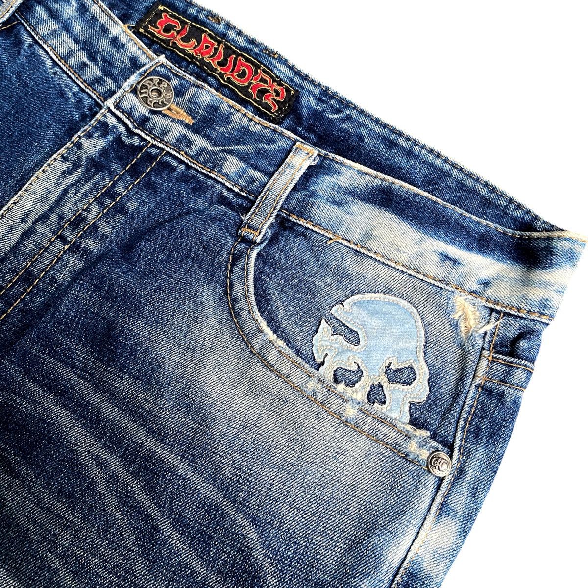 Affliction × Ed Hardy × Tornado Mart Rare Vintage Skulls Wing Embroidered Cloud Distressed Denim Size US 34 / EU 50 - 5 Thumbnail