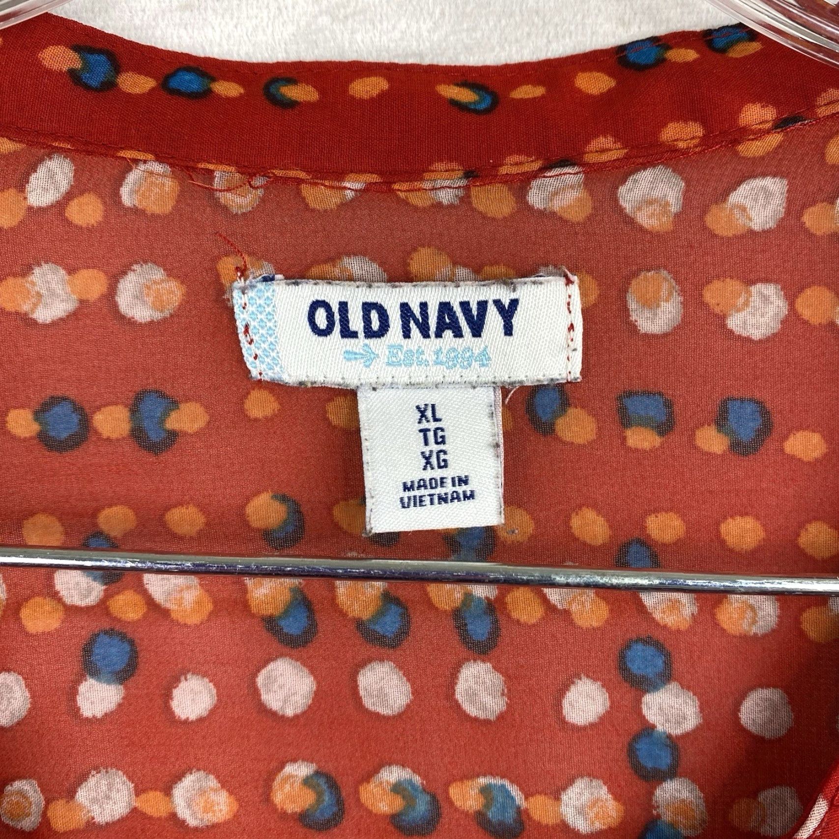 Old Navy Old Navy Top Womens XL Red Dotted Sheer Button Up V Neck Chiffon Beach Cruise Size XL / US 12-14 / IT 48-50 - 3 Thumbnail