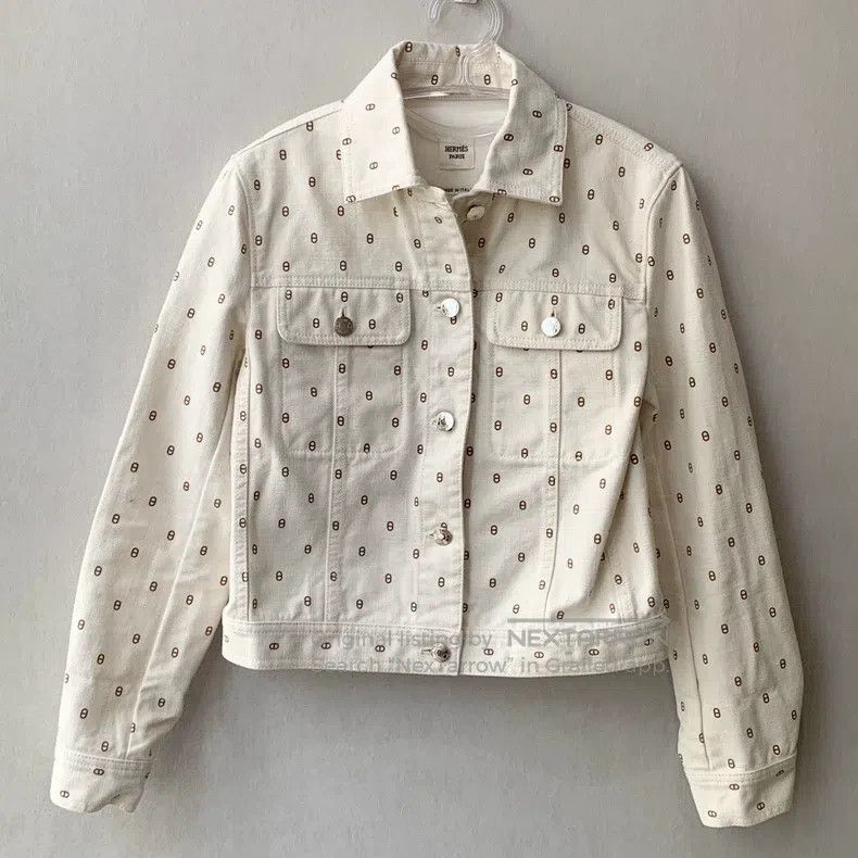 Hermes Hermes Denim Jacket with Leather Logo and Pig Nose Design Size XS / US 0-2 / IT 36-38 - 1 Thumbnail