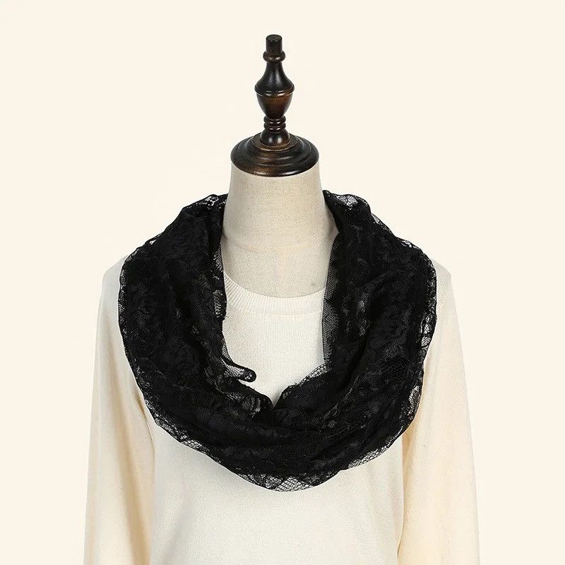 Vintage Black Flower Lace Scarf 🌺🧣 Size ONE SIZE - 2 Thumbnail