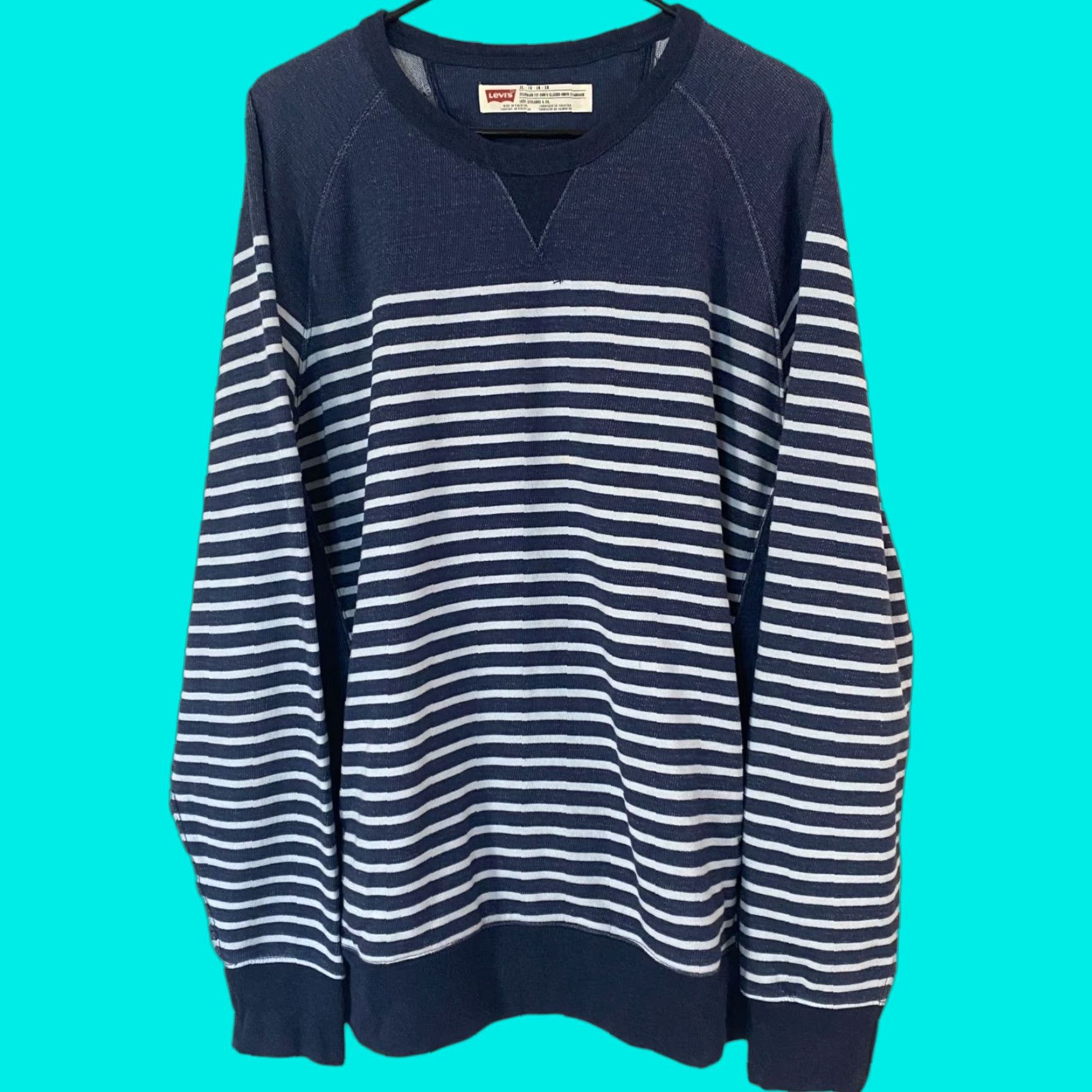 Levi's Levi's Striped Pullover Crewneck Sweatshirt Mens XL Navy Blue White Long Sleeve Size US XL / EU 56 / 4 - 1 Thumbnail
