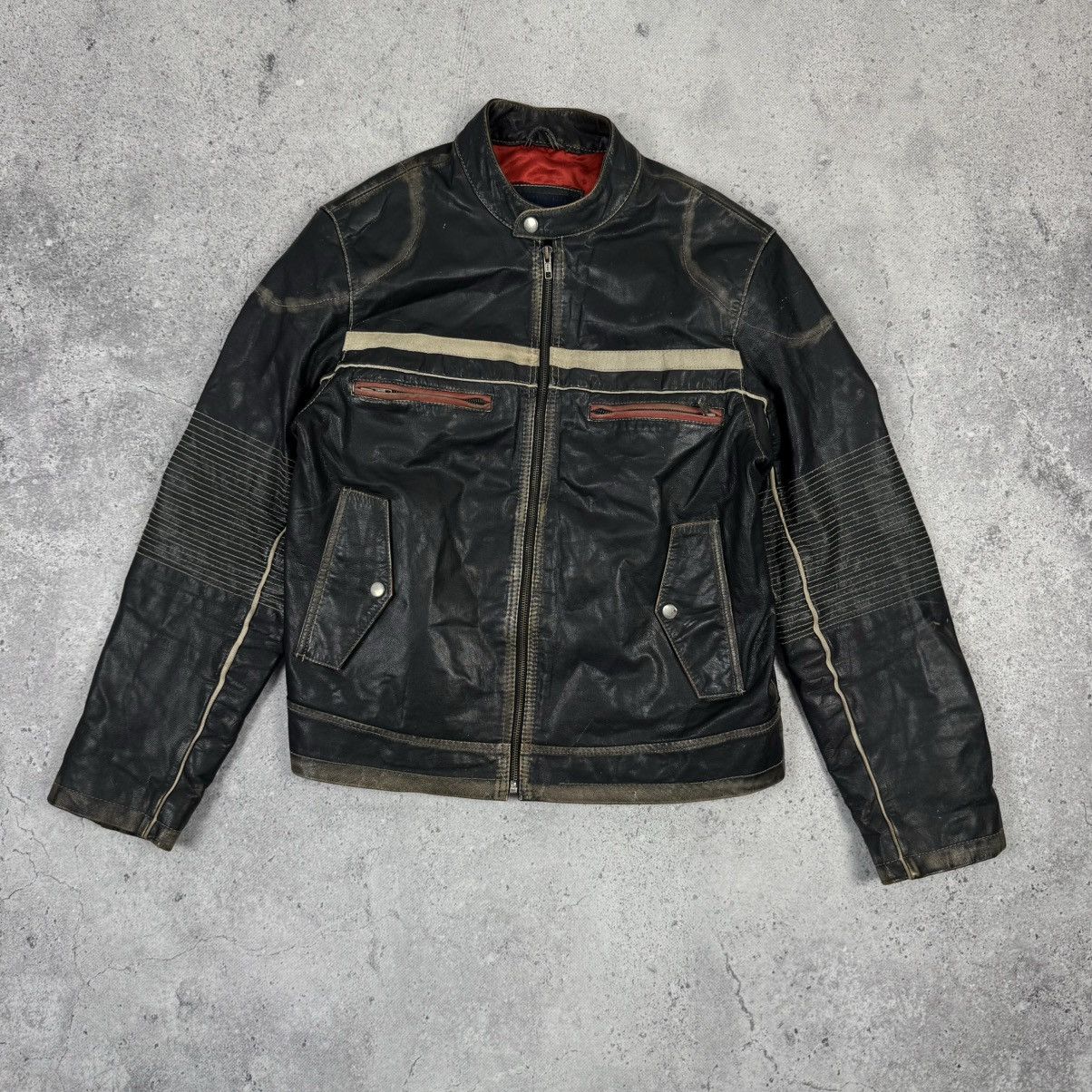 Lambretta × Leather × Vintage Lambretta Big Logo Avant Garde Distressed Leather Jacket Size US L / EU 52-54 / 3 - 2 Thumbnail