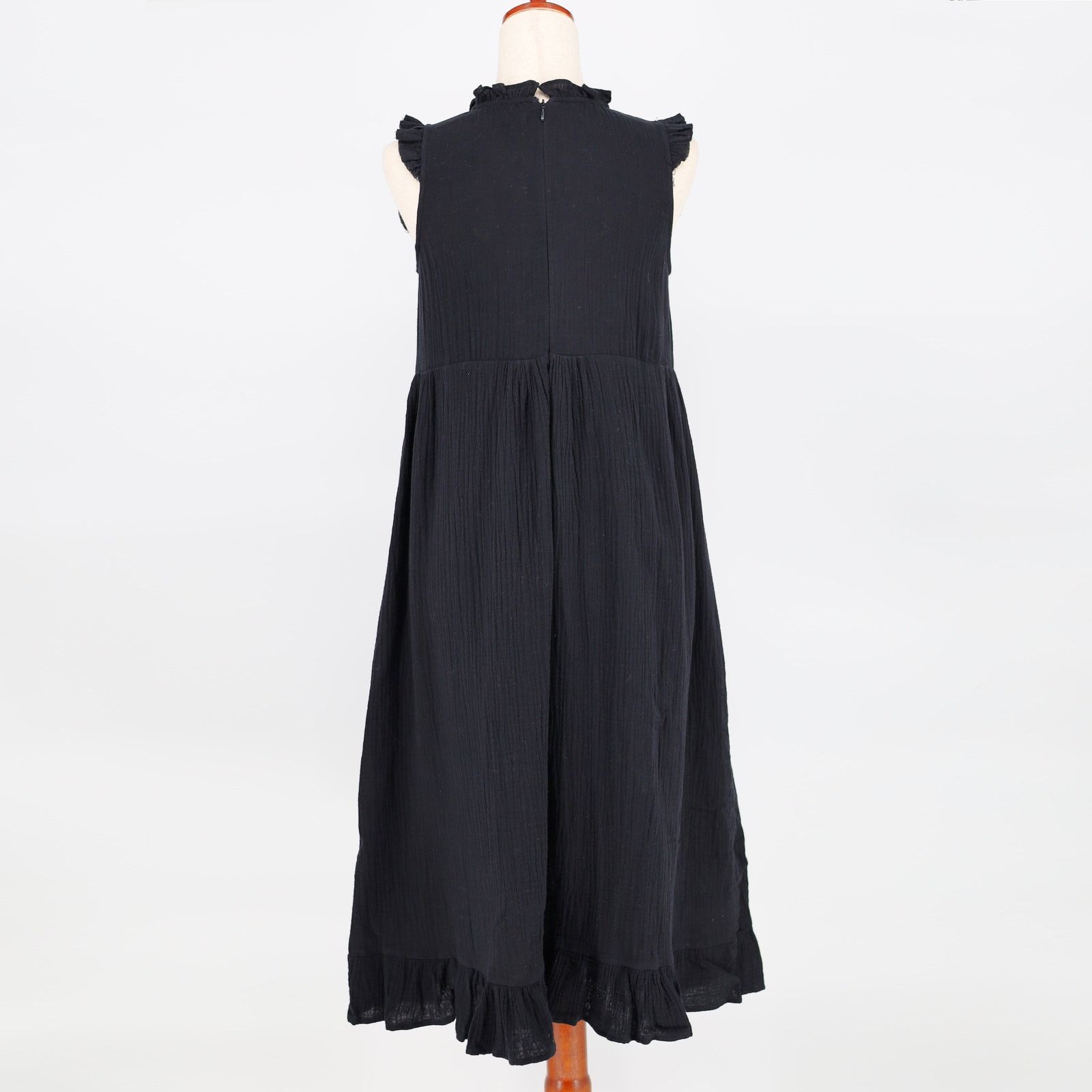 The Unbranded Brand American Rose Women Black Cotton Ruffle Midi Dress Size S Size S / US 4 / IT 40 - 6 Thumbnail