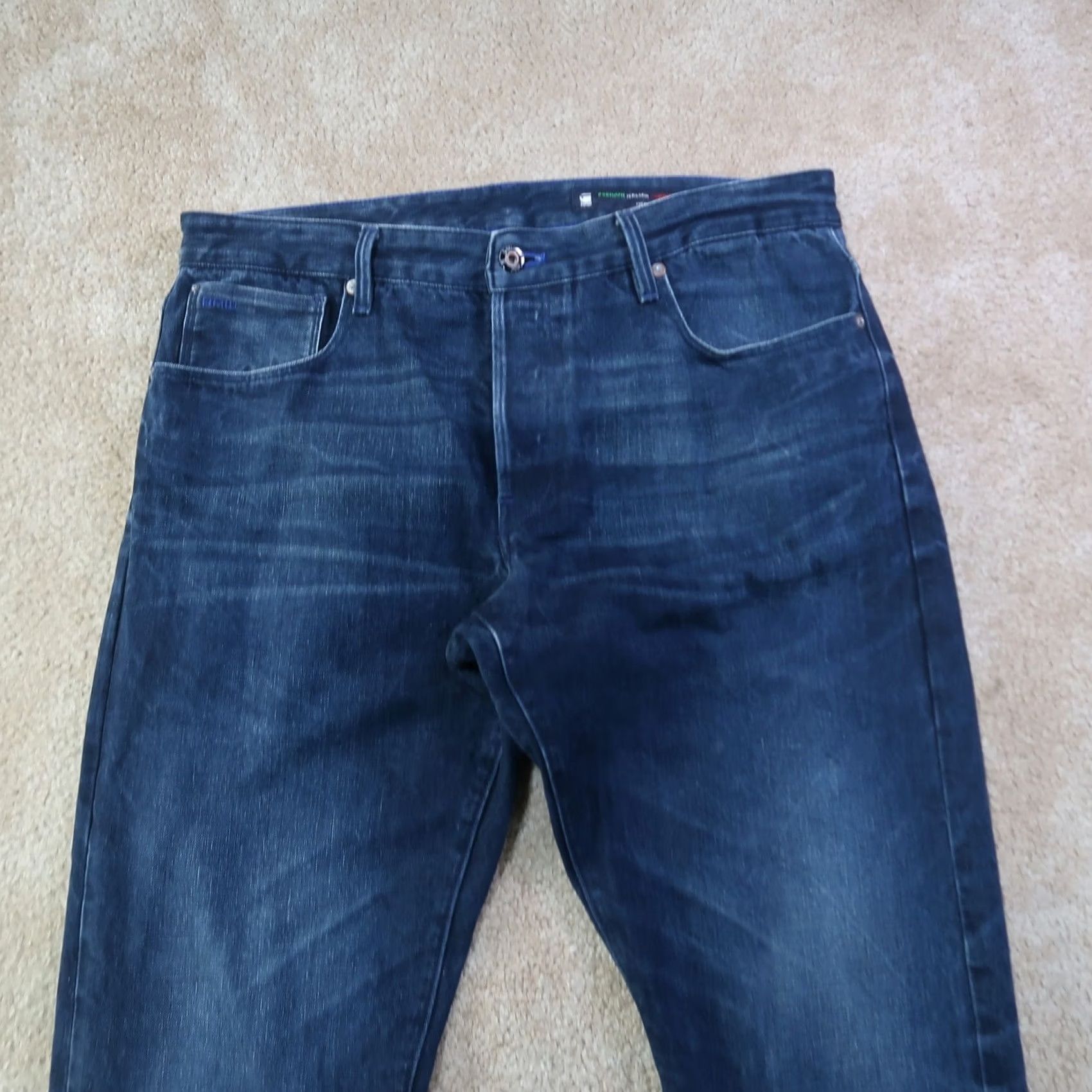 G-Star VINTAGE? No. G-Star RAW 3301 Jeans Men 38x36 Blue 3301 Slim Straight Stretch Whiskered Denim Button fly Size US 38 / EU 54 - 2 Thumbnail