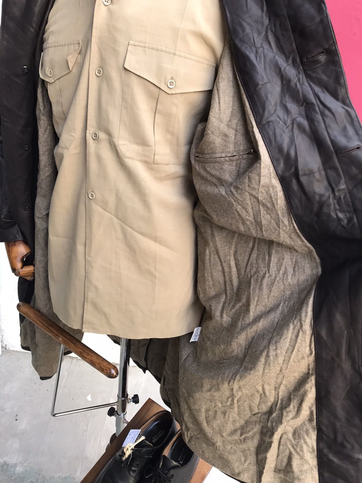 Handmade WOOL & CASHMERE LINED LEATHER RAGLAN COAT, BALMACAAN COAT Size US L / EU 52-54 / 3 - 8 Thumbnail
