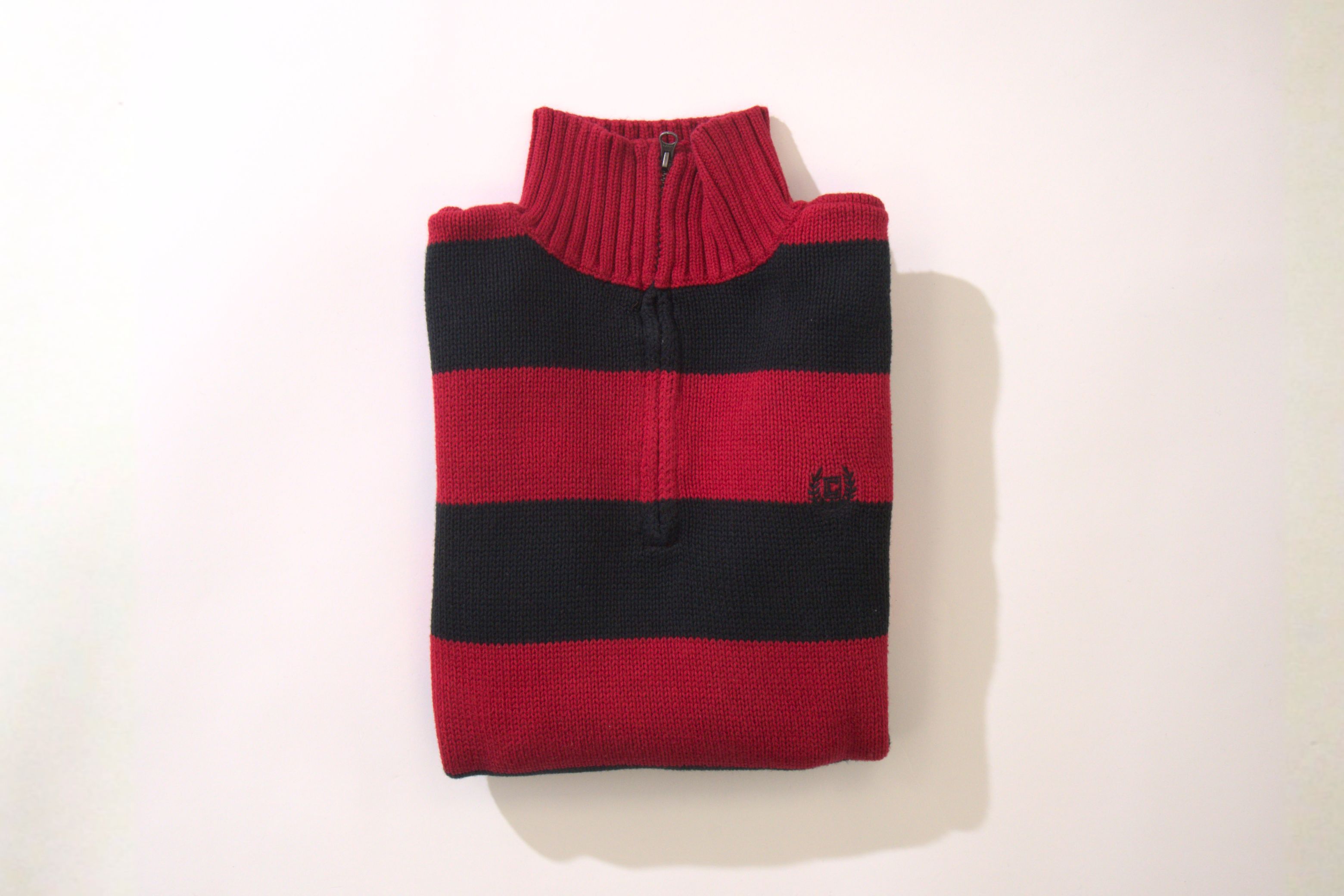 Chaps Ralph Lauren Vintage Red Black Striped Quarter Zip Knit (Medium) Size US M / EU 48-50 / 2 - 3 Thumbnail