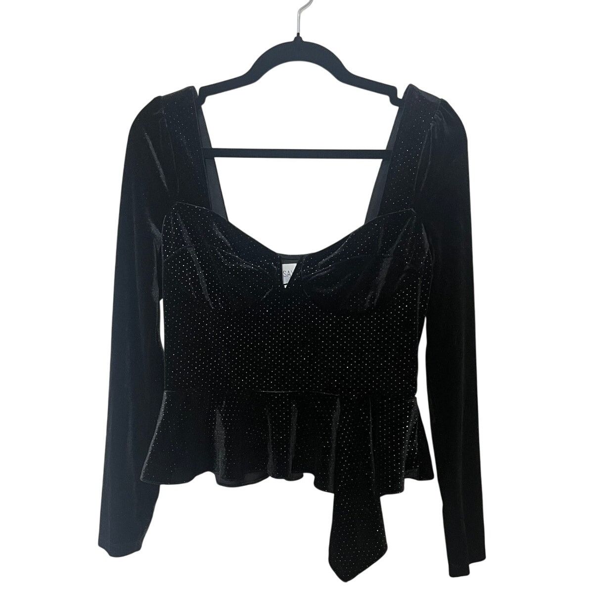 Saylor Saylor Black Long Sleeve Velvet Glitter Elsa Peplum Top M Size M / US 6-8 / IT 42-44 - 1 Thumbnail