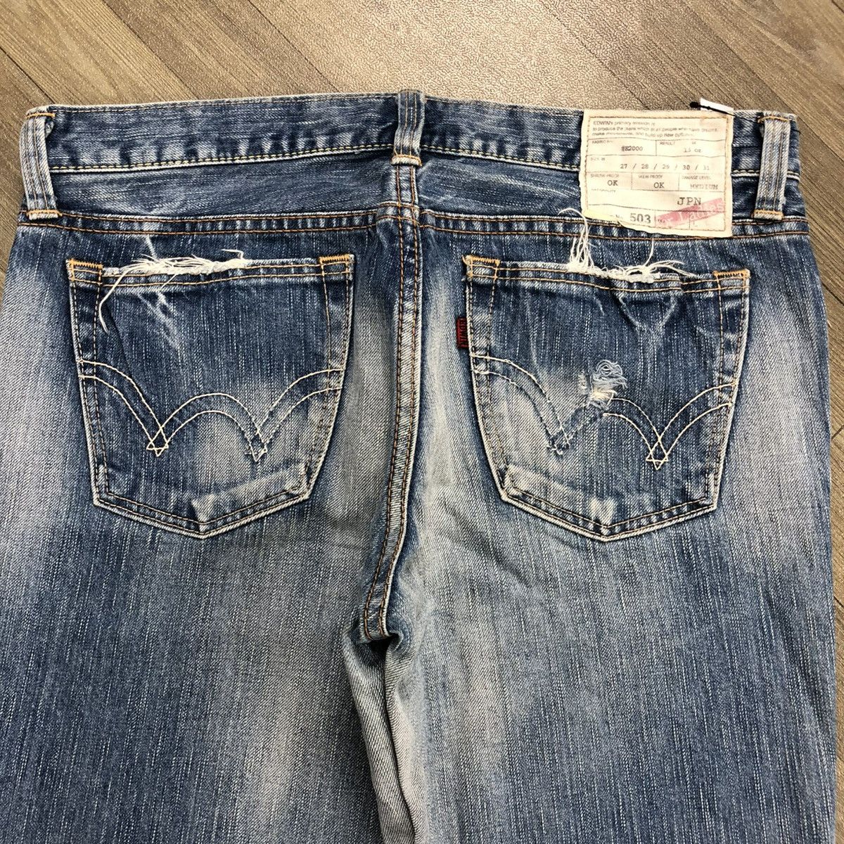 Edwin × If Six Was Nine × Le Grande Bleu (L.G.B.) 2000s Edwin 503 Distressed Punk Faded Bootcut Flared Jeans Size US 29 - 20 Thumbnail