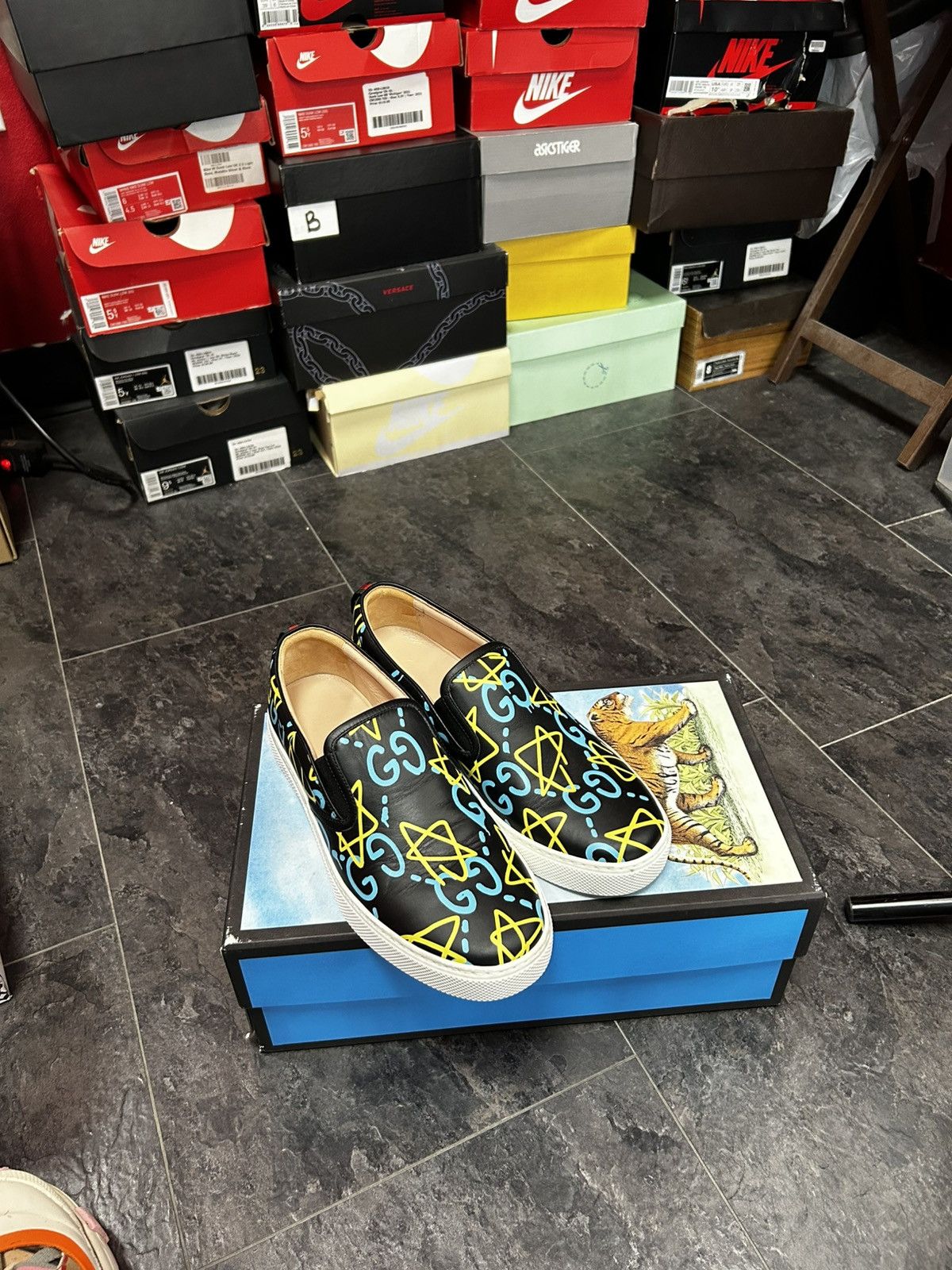 Gucci graffiti slip ons