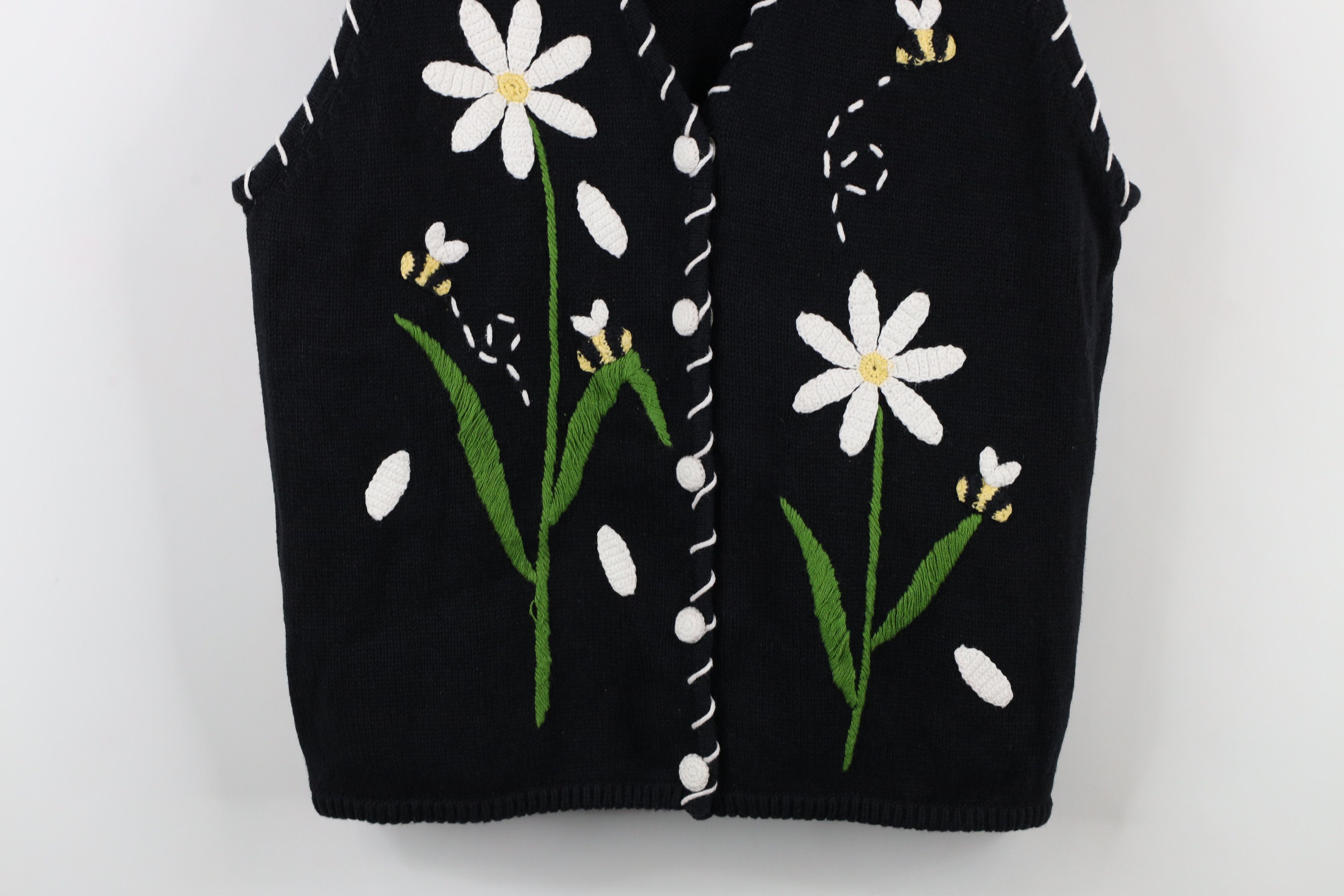 Vintage Vintage 90s Streetwear Bee Flower Cardigan Sweater Vest Size L / US 10 / IT 46 - 3 Thumbnail