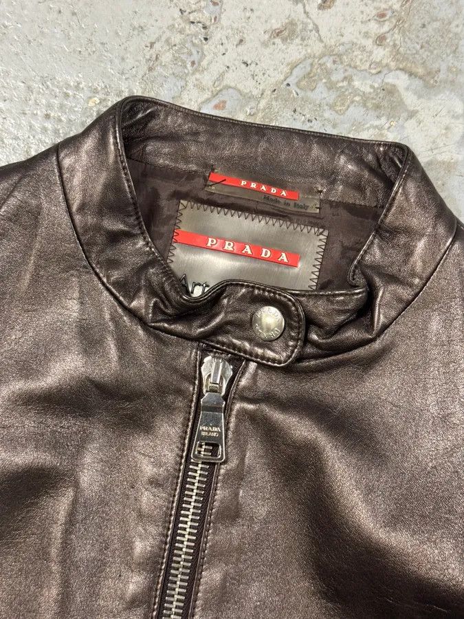 Prada AW2008 Prada Brown Plissed Leather Biker Jacket Size M / US 6-8 / IT 42-44 - 7 Thumbnail