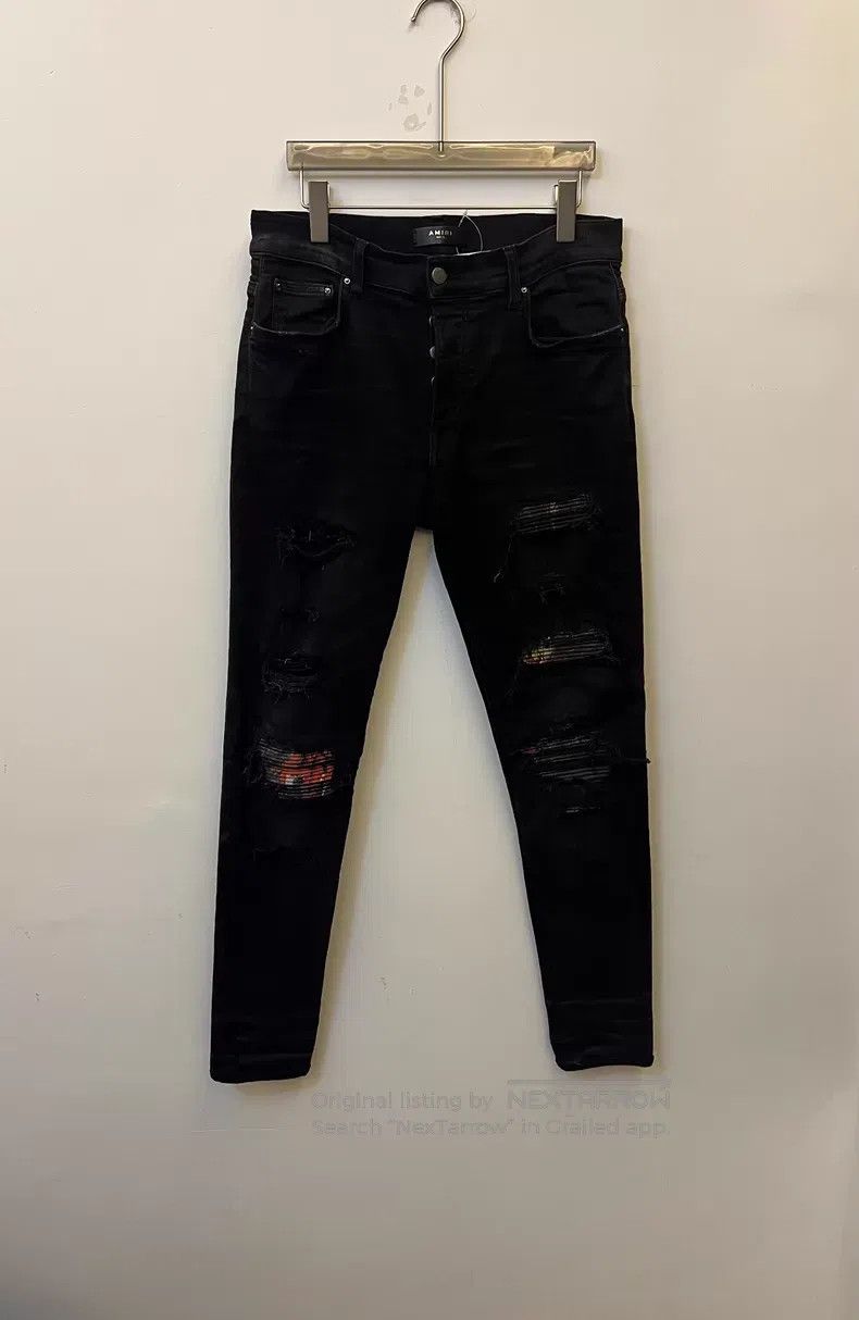 Amiri Amiri Leopard print art distressed patched denim pants Size US 33 - 1 Thumbnail