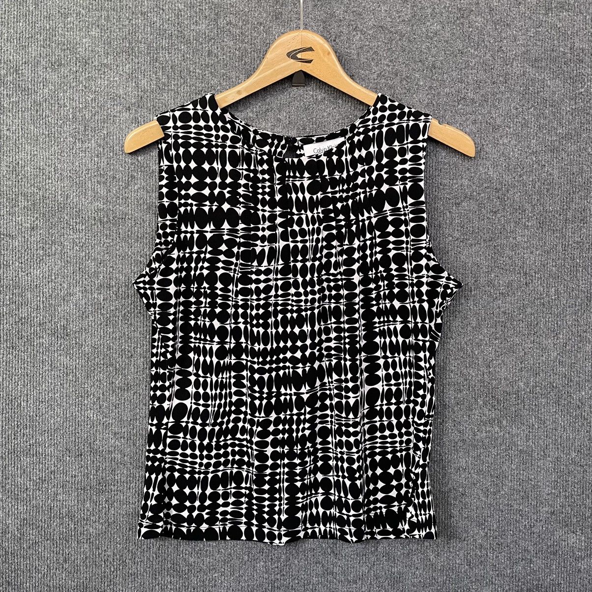 Calvin Klein CK Geometric Design Pleated Neck Sleeveless Blouse Size S / US 4 / IT 40 - 1 Thumbnail