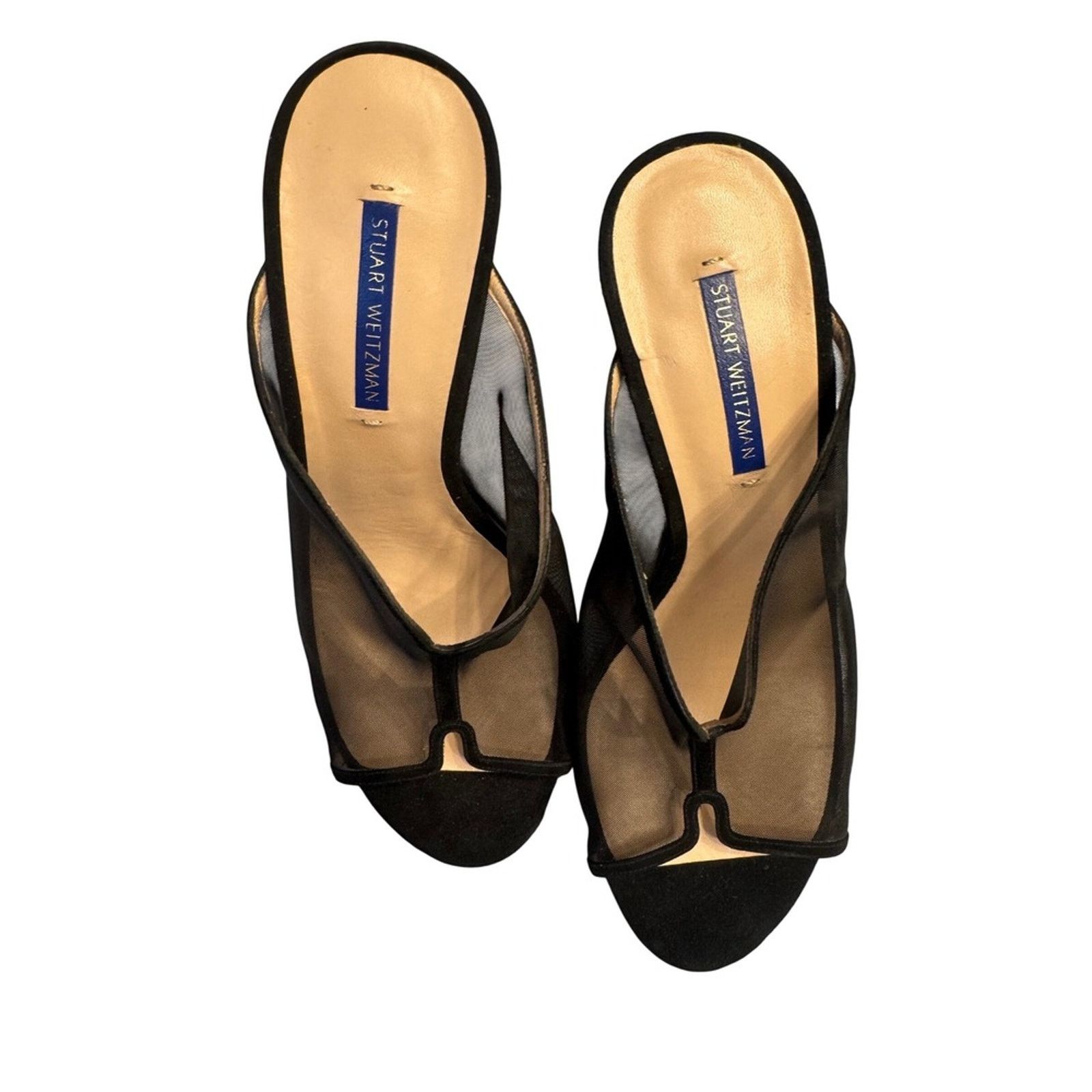Stuart Weitzman Stuart Weitzman Women's Black Suede Mesh High Heel Mules Size US 11 / IT 41 - 2 Thumbnail