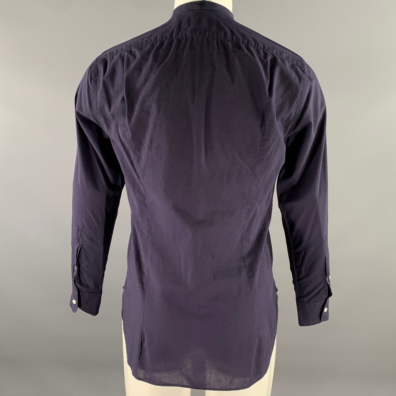 Ralph Lauren RALPH LAUREN S Navy Pleated Band Collar Long Sleeve Shirt Size 34S - 4 Thumbnail