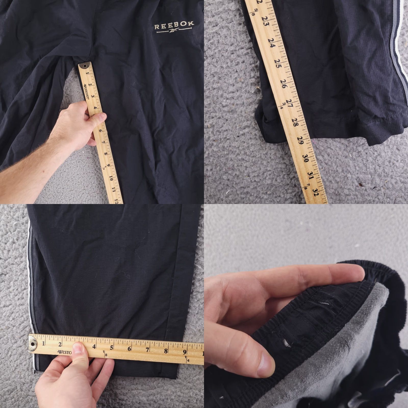 Reebok VINTAGE Reebok Pants Mens Medium Black Nylon Track Windbreaker Zip legs Straight Pants Track Mens Black 90s? Size US 31 - 8 Thumbnail