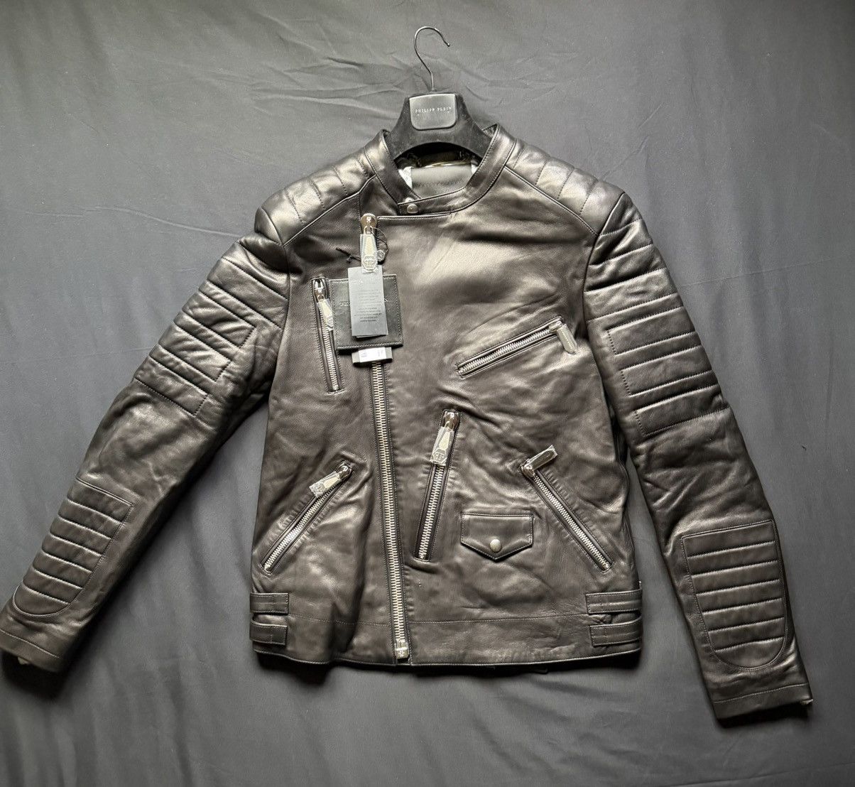 Philipp Plein Philipp Plein Lambskin Leather Biker Jacket Black / XL Size US XL / EU 56 / 4 - 1 Thumbnail