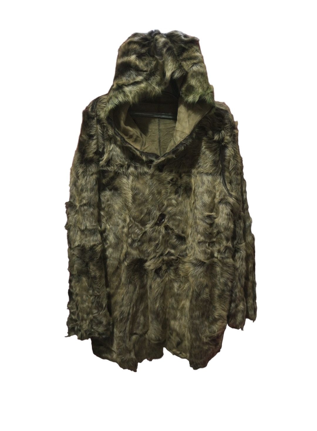 image of 14Th Addiction x Genuine Leather Hiroki Nakamura Real Fur & Leader Hoodie Reversible Jacket in Ivy 