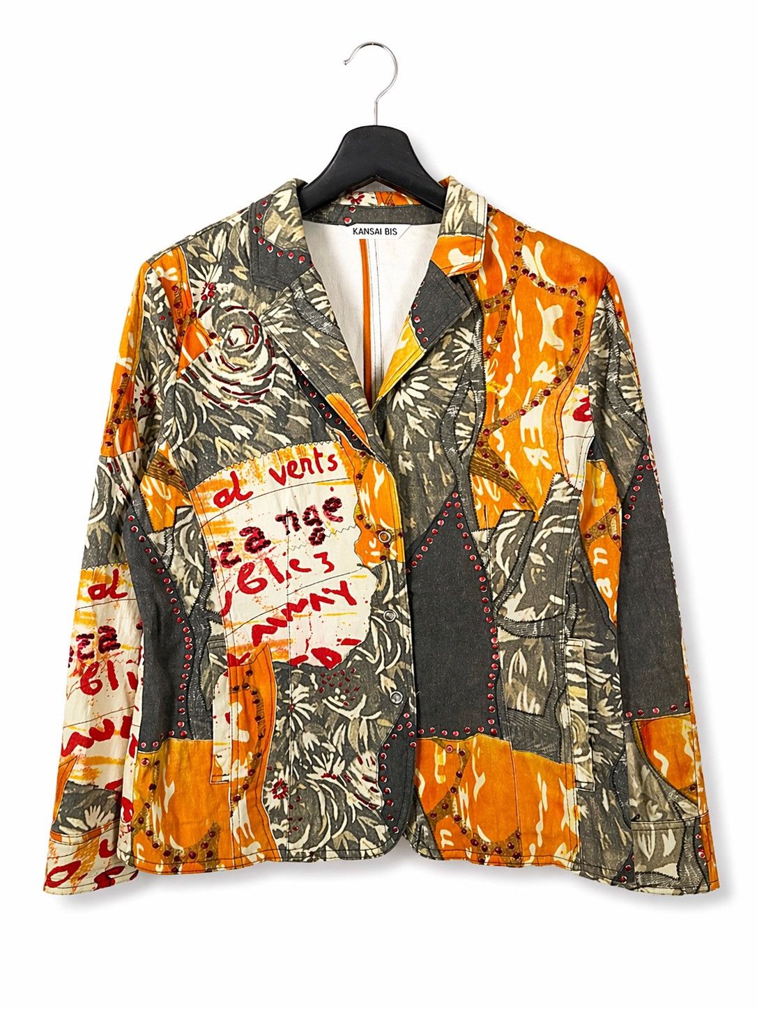 Kansai Yamamoto Kansai Bis Patchwork Art Jacket Floral Graphic Orange Grey Size L / US 10 / IT 46 - 1 Thumbnail