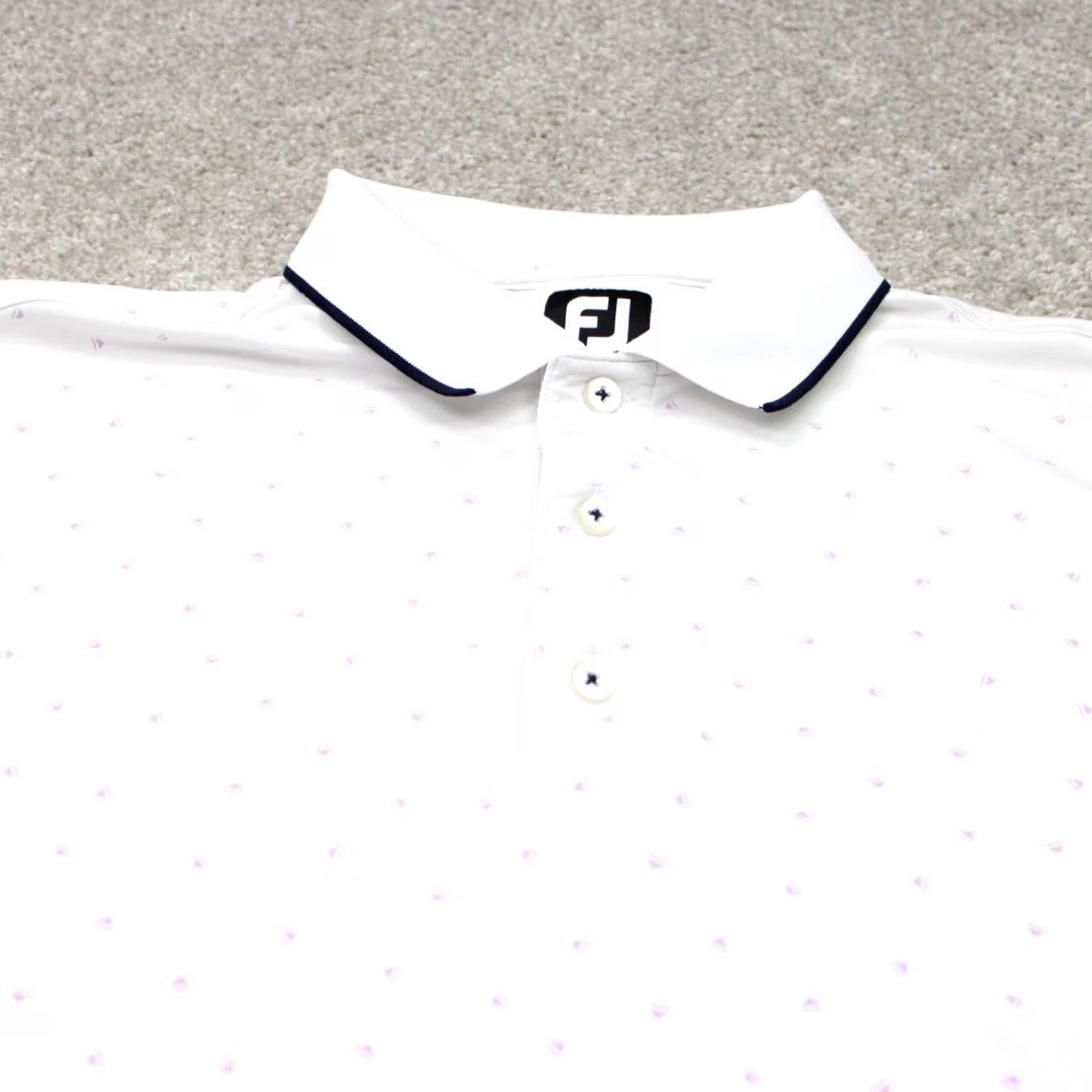 Footjoy FootJoy Polo Shirt Mens Large White All Over Print S/S Geometric 88% Polyester 12% Spandex Golf Sports Size US L / EU 52-54 / 3 - 5 Thumbnail