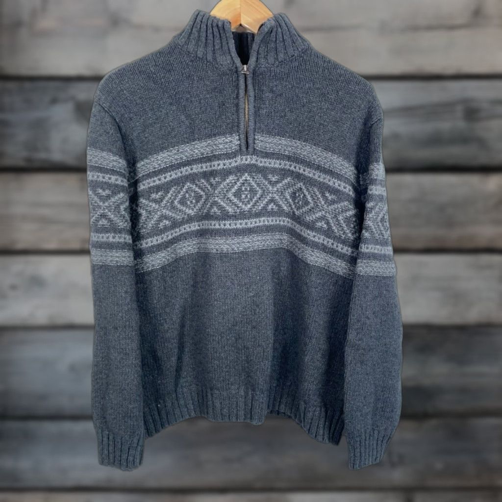 Eddie Bauer VINTAGE Eddie Bauer 1/4-Zip Sweater Mens XL Dark Gray Geometric Wool Blend Knit Size US XL / EU 56 / 4 - 1 Thumbnail