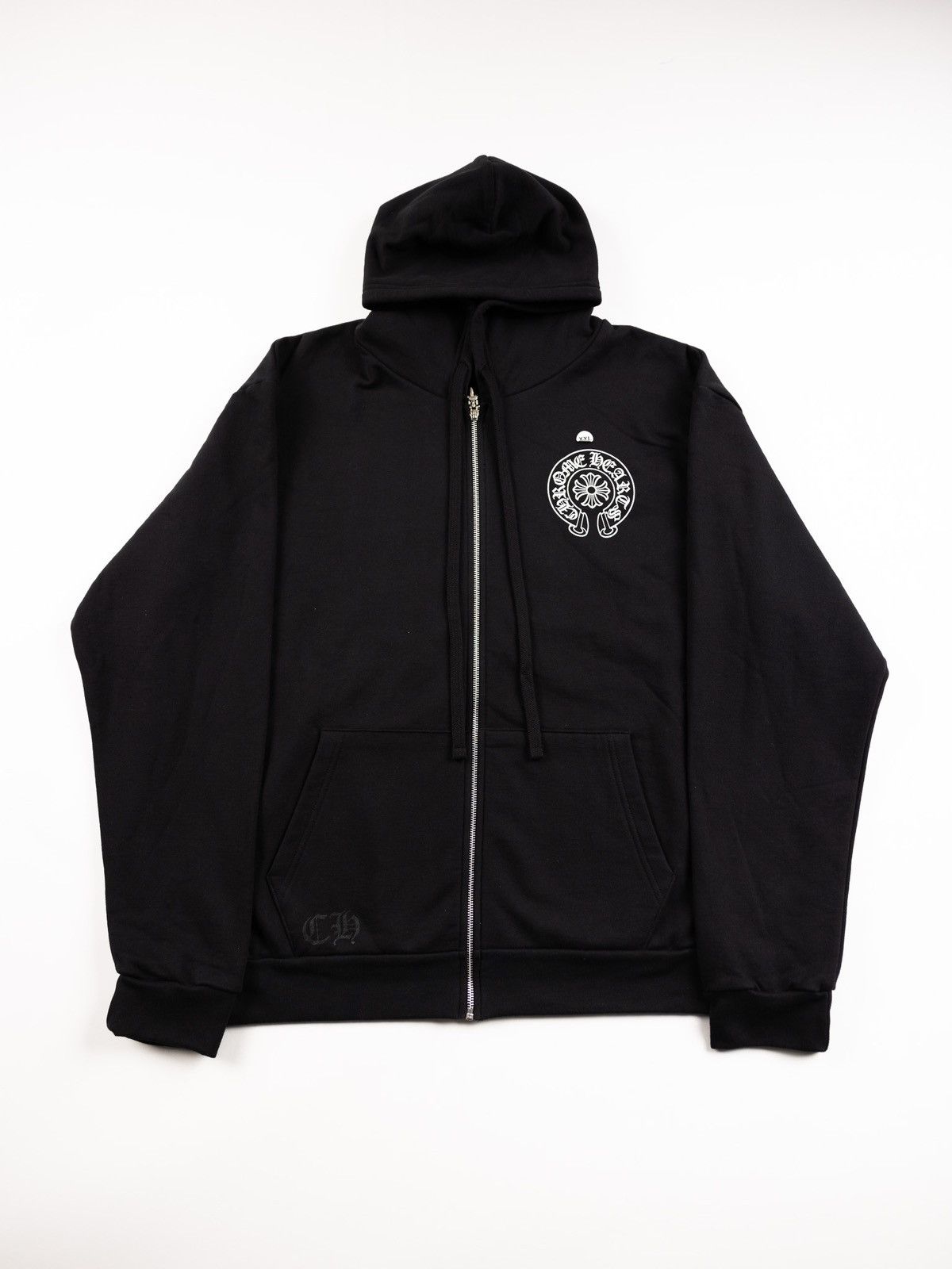 image of Chrome Hearts Malibu Horseshoe Zip Up Hoodie in Black, Men's (Size 2XL)